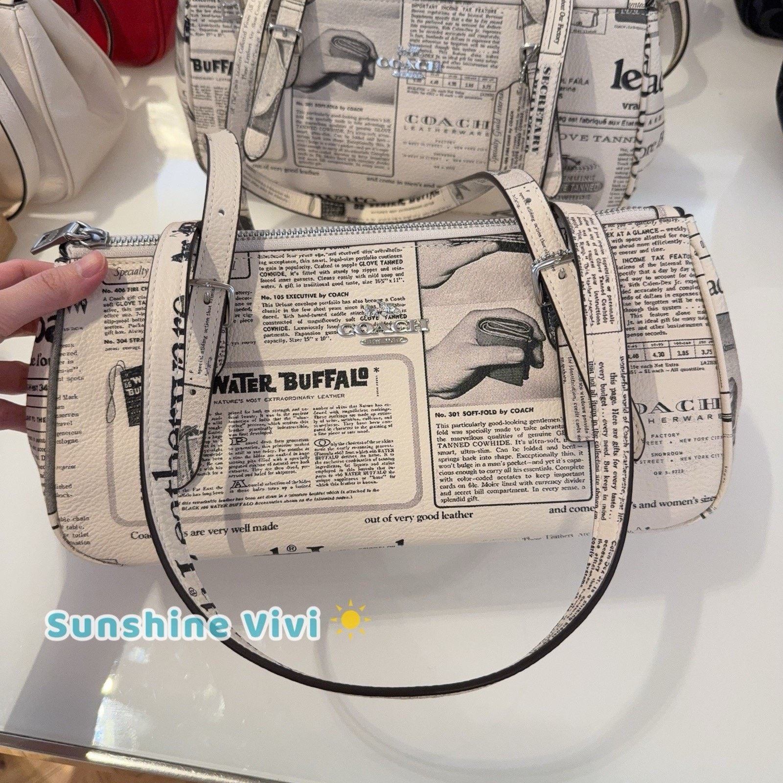 Coach NWT Coach Asher Shoulder Bag Newspaper Print CDC11 Chalk Size ONE SIZE - 1 Thumbnail
