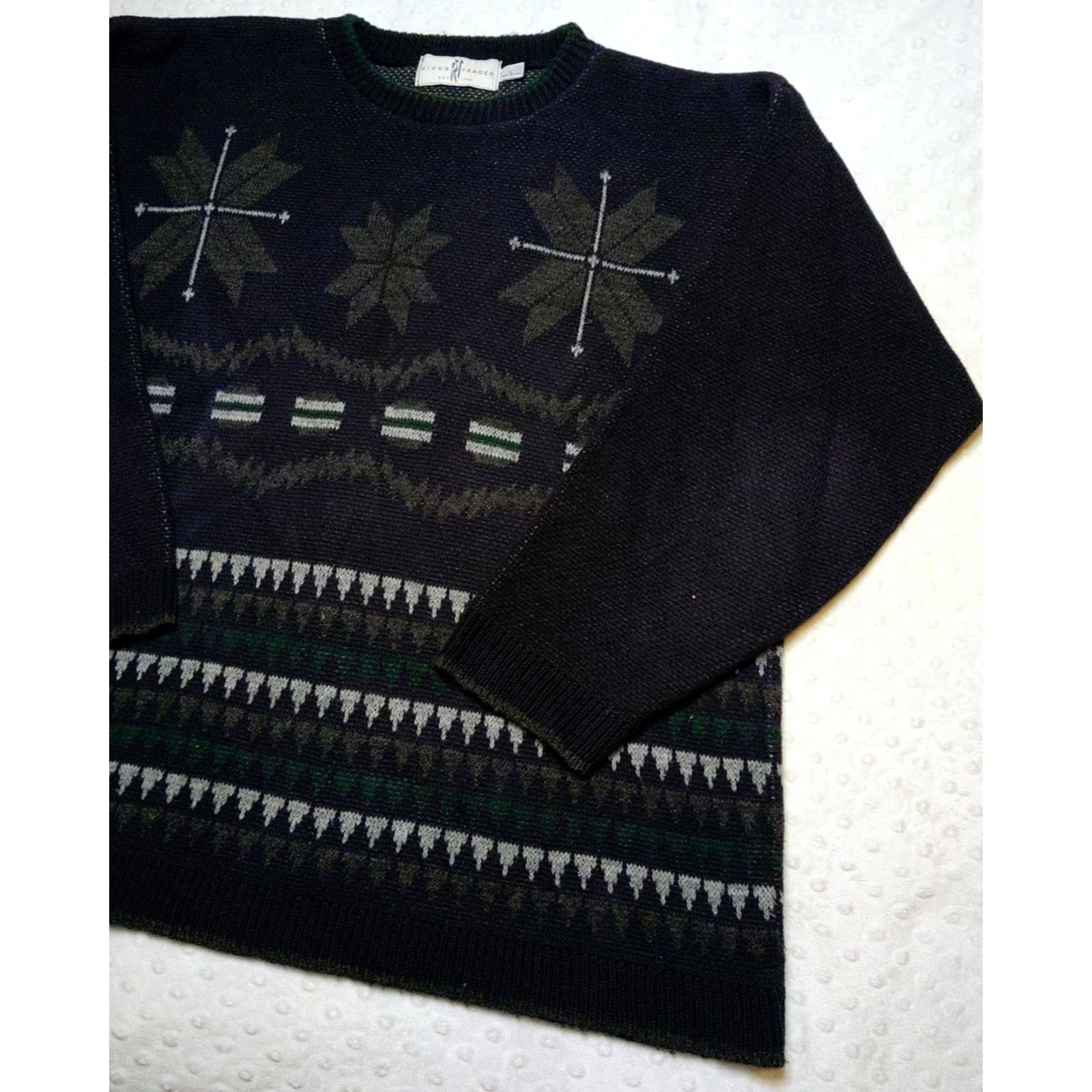 Vintage Vintage River Trader Sweater Mens L Navy Blue Geometric Crew Neck 90s Grunge Winter Fall Knit Pullover Regular Modern Vintage Theme Men Size US L / EU 52-54 / 3 - 2 Thumbnail
