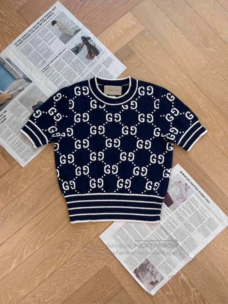 Gucci Gucci Logo jacquard full print knitted short sleeves Size S / US 4 / IT 40 - 1 Thumbnail