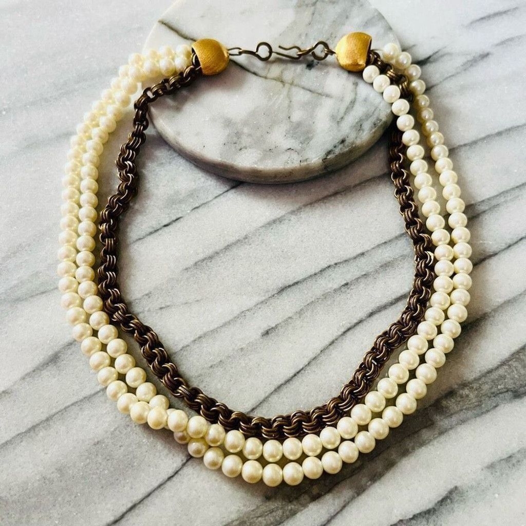 Vintage Vintage Pearl and Chain Layered Necklace Gold Toned Size ONE SIZE - 1 Thumbnail