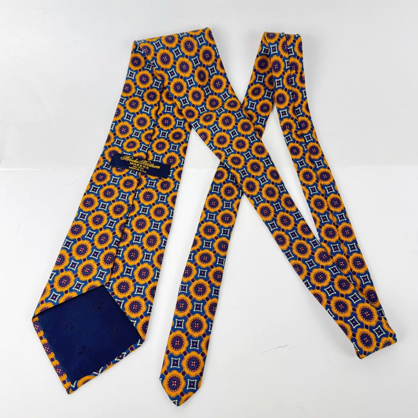 Brooks Brothers Brooks Brothers Makers Pre Silk Blue Geometric Pattern Neck Tie Classic 57"-60" Men Logo Adjustable Size ONE SIZE - 4 Thumbnail