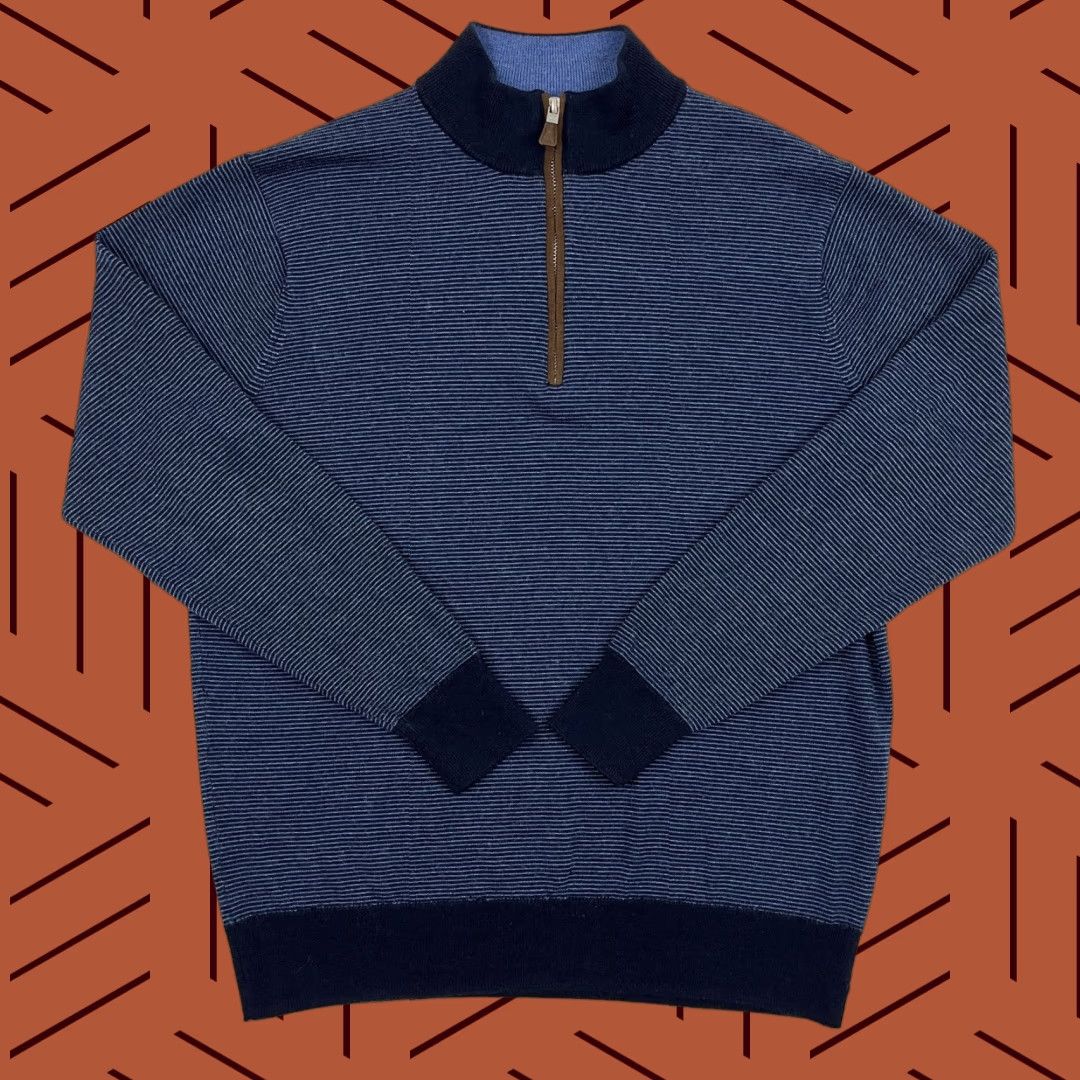Peter Millar Peter Millar Crown Sweater Men M Blue Merino Wool Needle Stripe Quarter Zip Golf Size US M / EU 48-50 / 2 - 1 Thumbnail