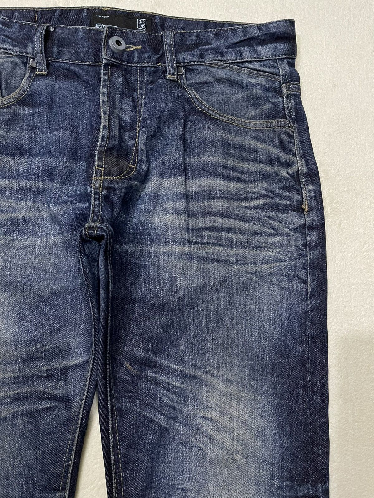 Japanese Brand Vintage SMOG Straight Cut Faded Dark Blue Jeans Size US 34 / EU 50 - 4 Thumbnail