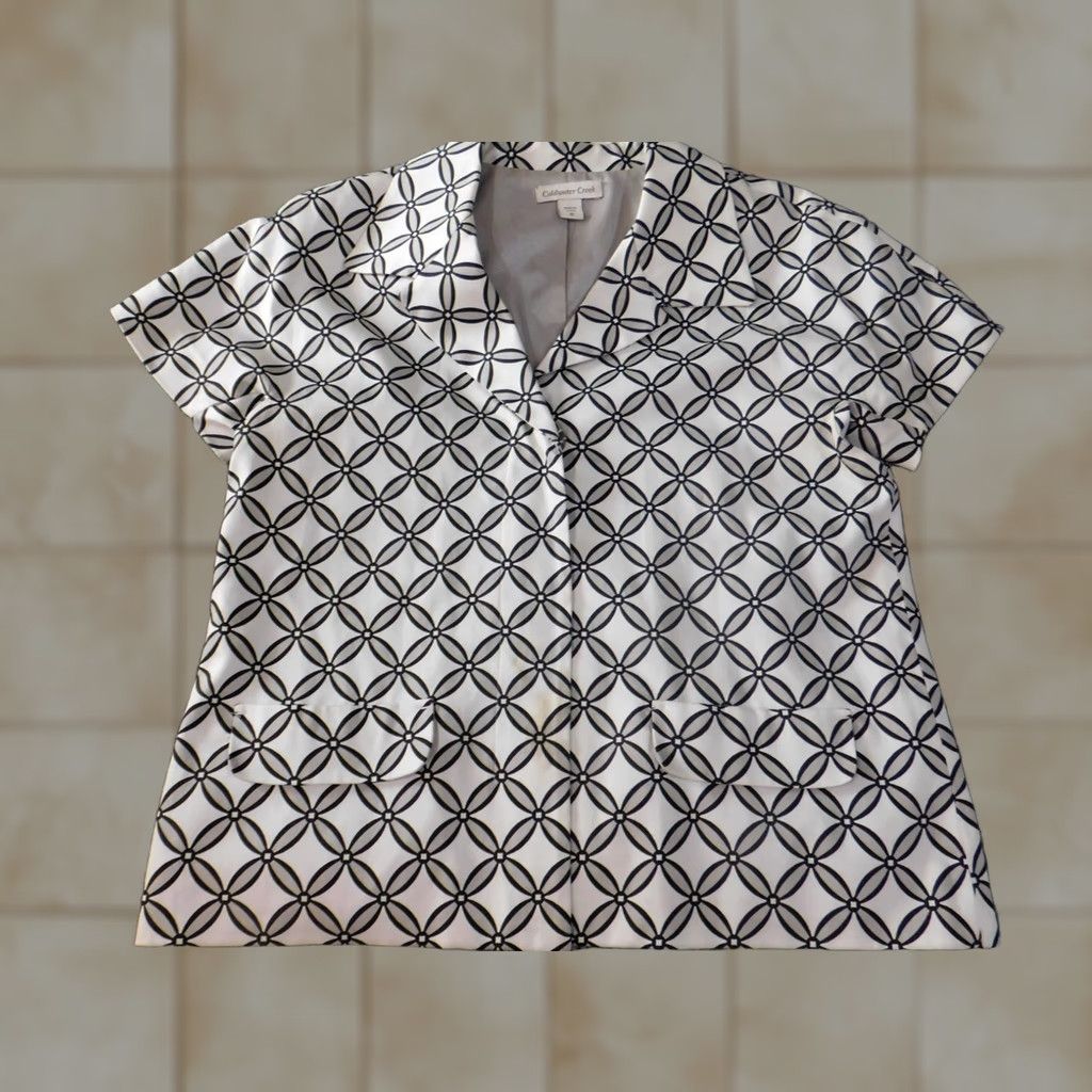 Coldwater Creek Coldwater Creek Womens Blouse Top 10 Gray Designer Blouse Snap Crew Neck Short Sleeve Cotton Spandex Rayon Regular Size L / US 10 / IT 46 - 1 Thumbnail