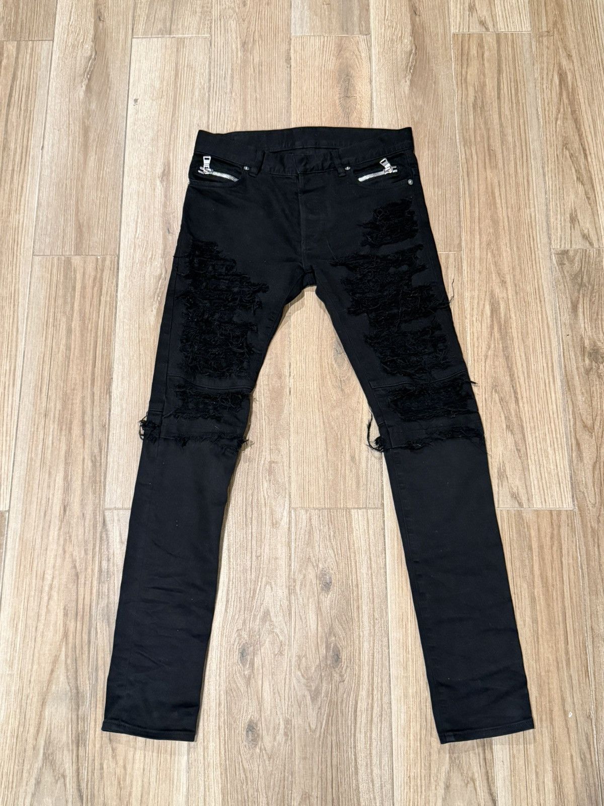FW17 Balmain Distressed Biker Denim Jeans