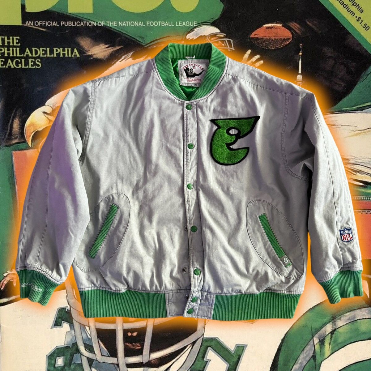 image of Mitchell Ness x Nfl Vintage Philadelphia Eagles Mitchell And Ness Jacket in Green, Men's (Size 2XL)