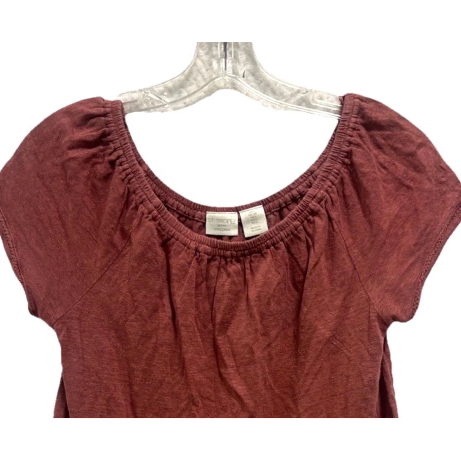 Vintage St. Tropez West 100% Linen Peasant Blouse Women’s S Rust Bohemian Cottagecore Cap Sleeve Crochet Trim Hem Casual Shirt Size S / US 4 / IT 40 - 4 Thumbnail