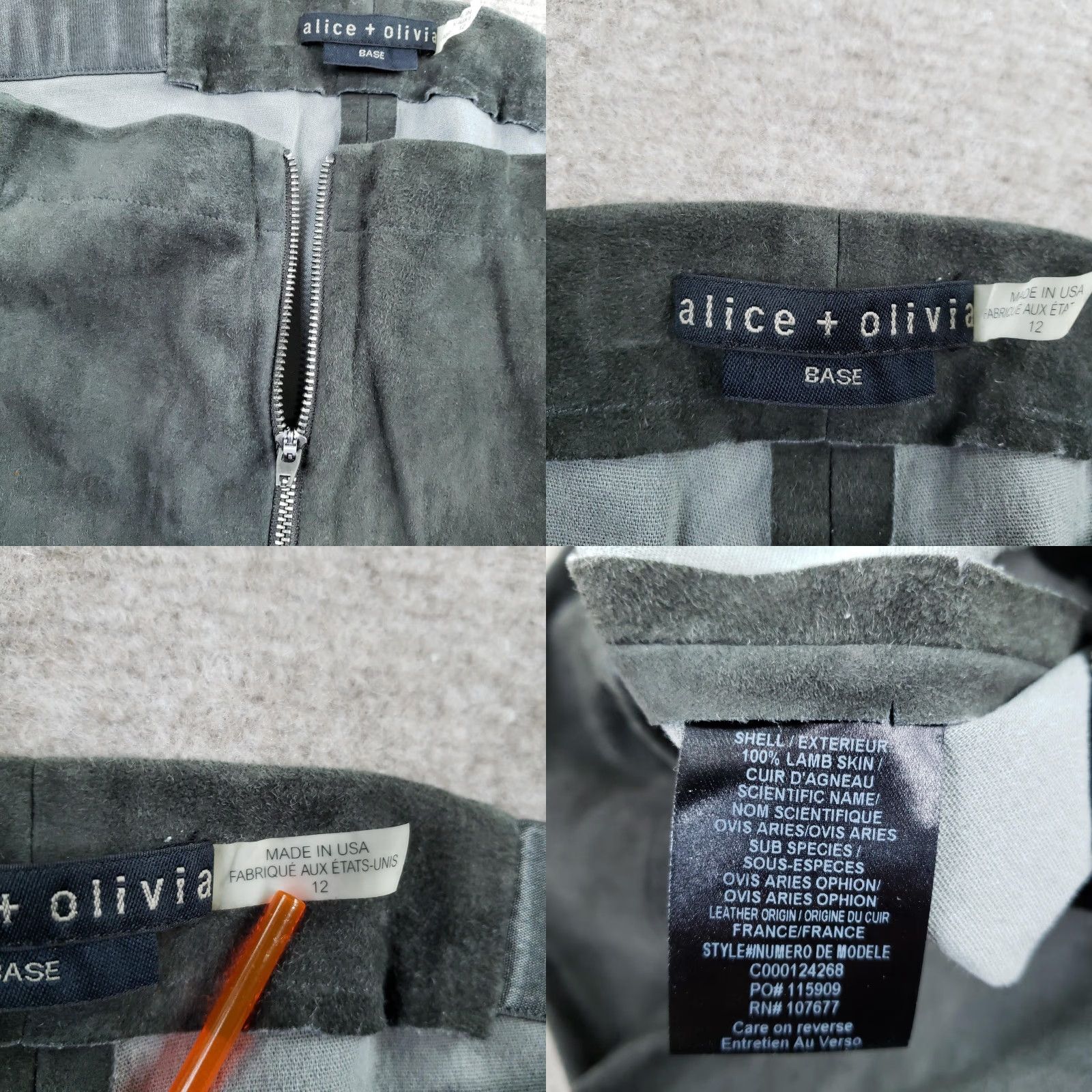 Alice + Olivia Alice + Olivia Base Pants Womens 12 Gray Leather Skinny Zip Zipper Pants Womens 12 Gray Leather Skinny Zip Zipper Size 34" / US 12 / IT 48 - 9 Thumbnail
