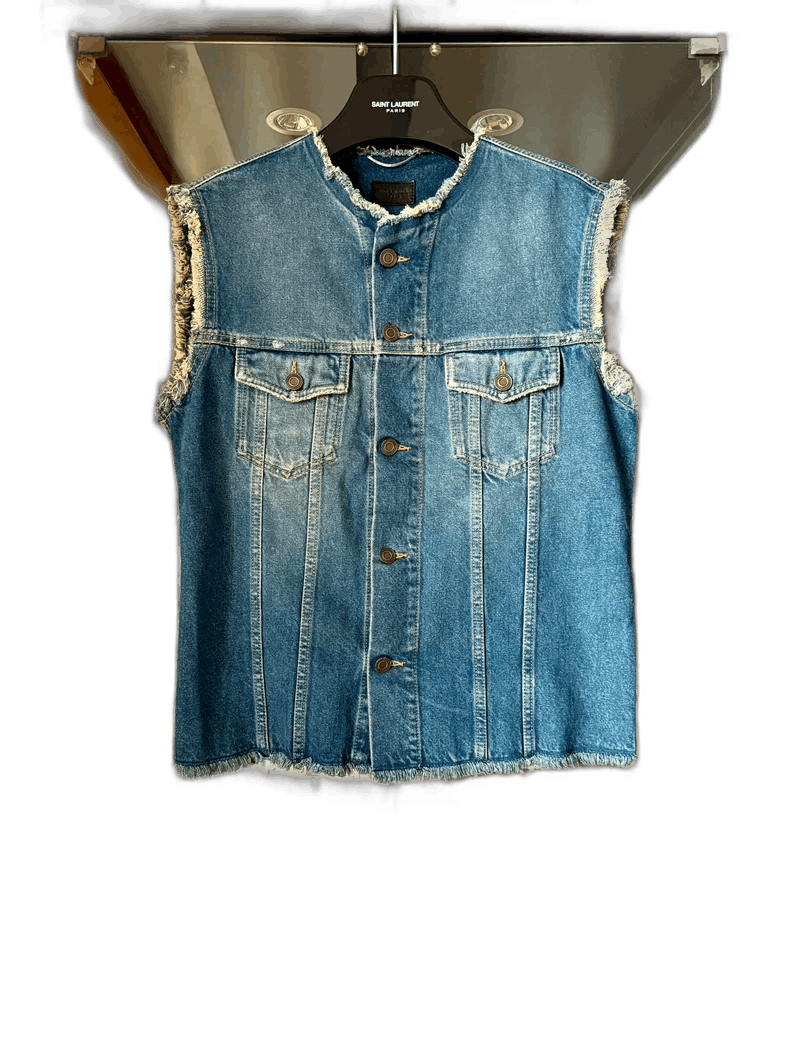 saint laurent blue denim vest