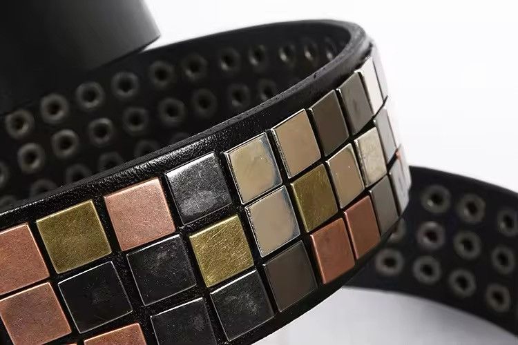 Designer × Leather Streetwear Retro Heavy Metal Cowboy Leather Strap Punk Belt Size 38 - 5 Thumbnail