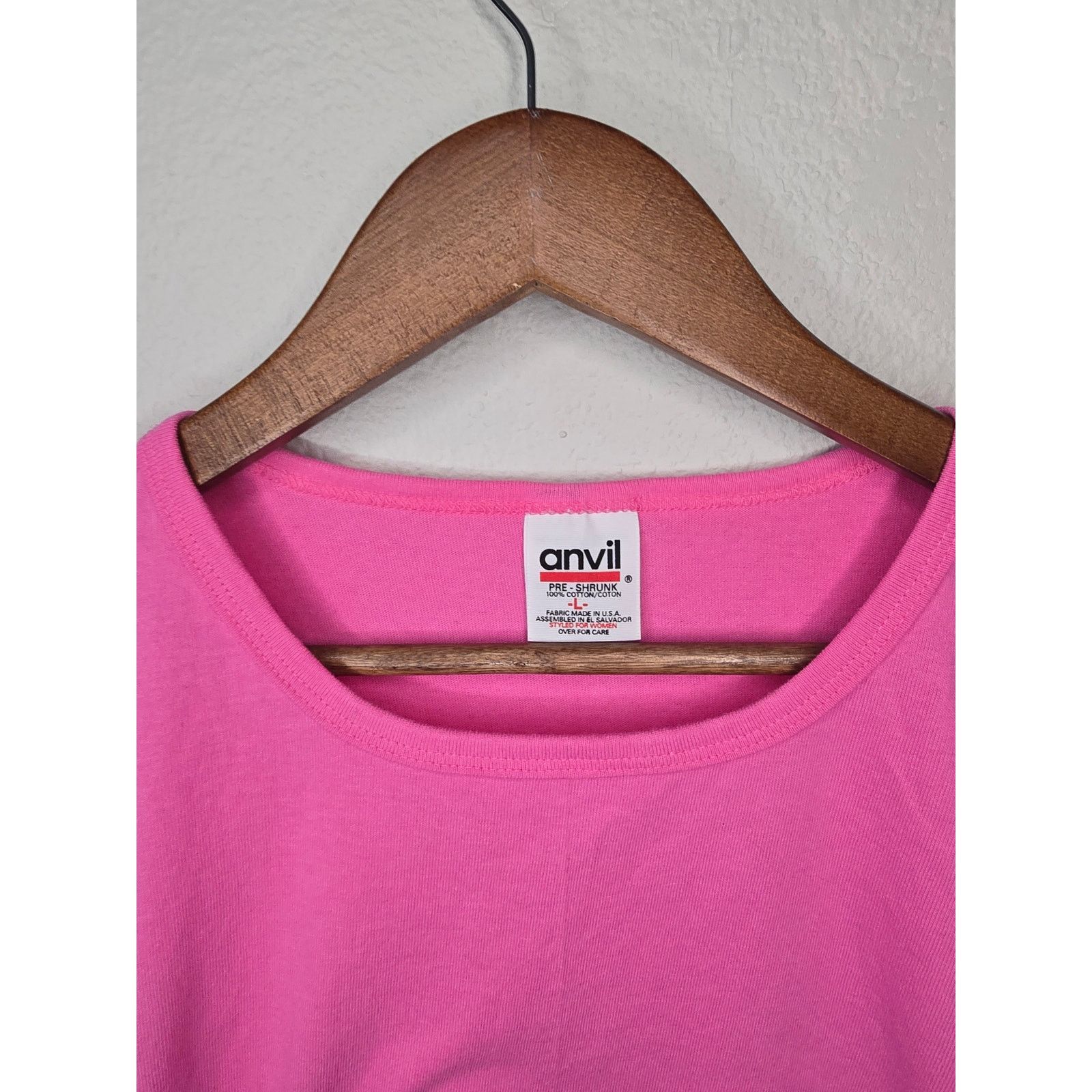 Anvil × Vintage Womens Blank Shirt Pink Large Anvil Boat Neck Tee 1990s VTG Size L / US 10 / IT 46 - 4 Thumbnail
