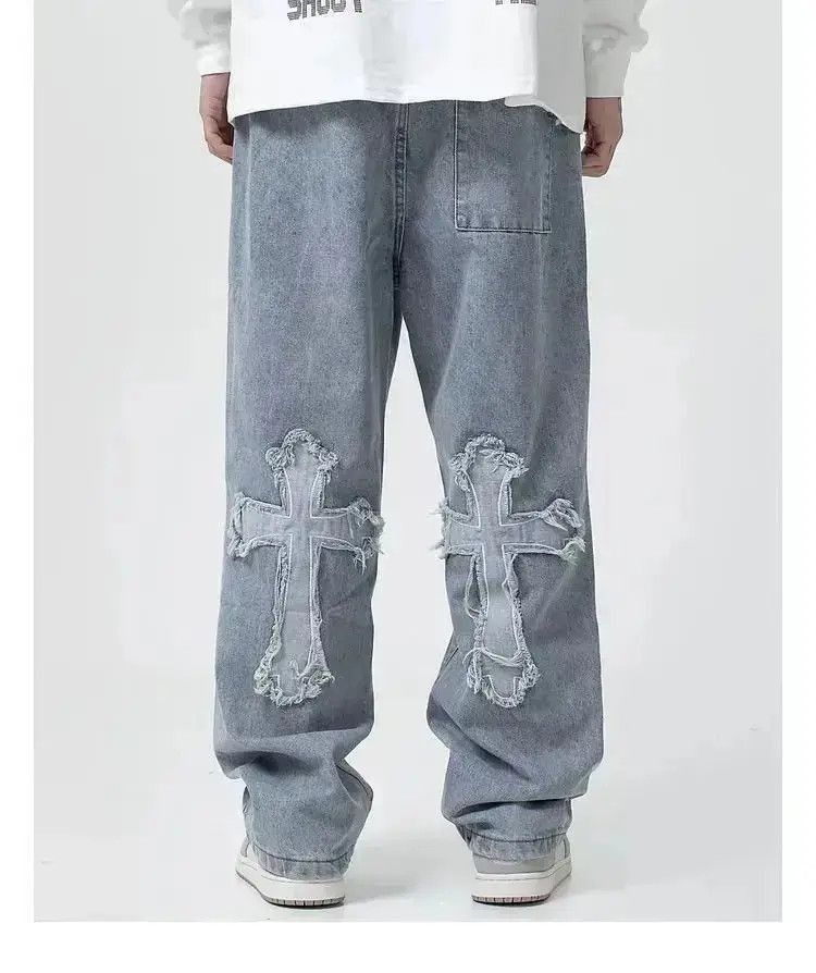 Japanese Brand Jeans with cross edges hip-hop baggy korean style y2k punk Size US 32 / EU 48 - 4 Thumbnail