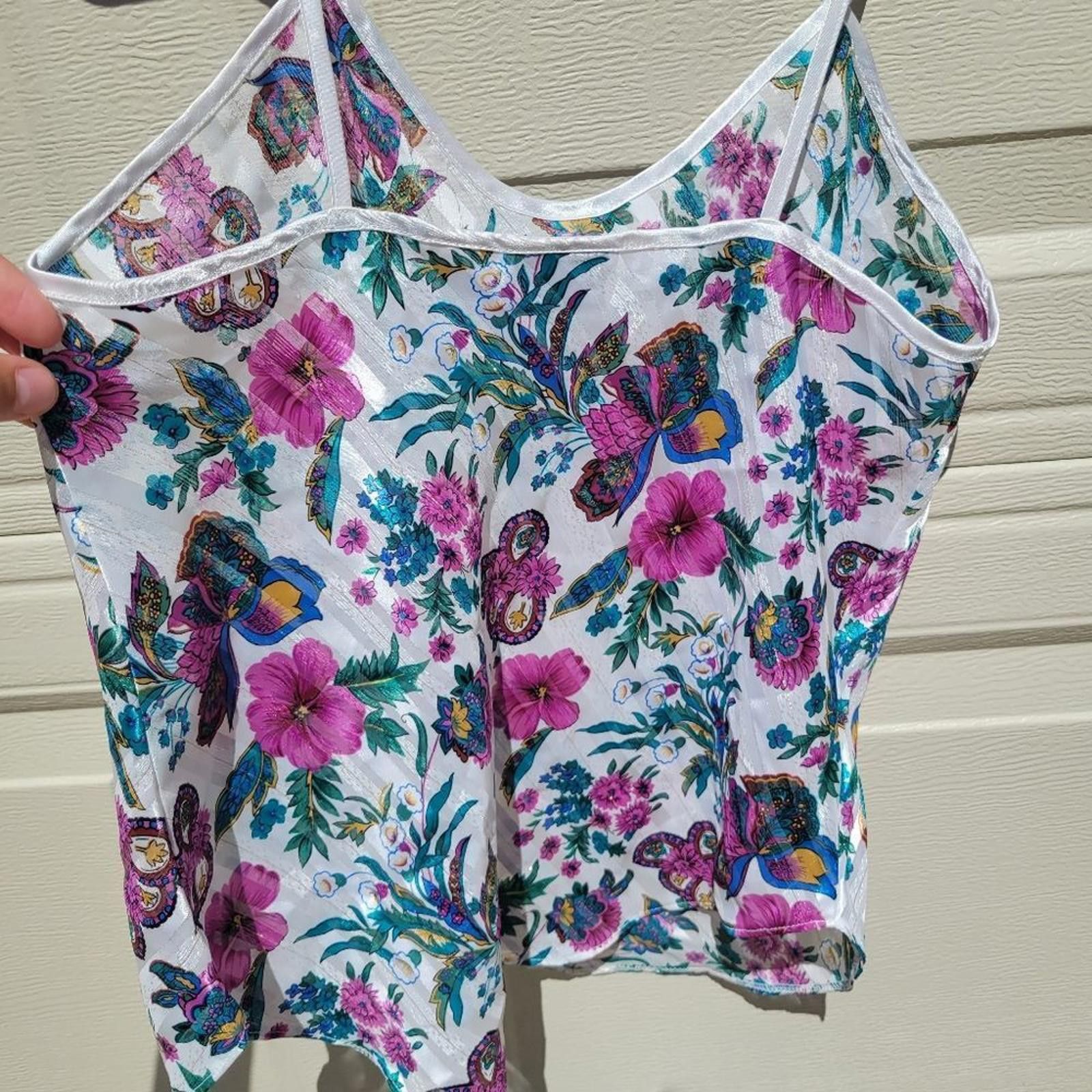 Vintage Vintage floral shimmer glam spaghetti strap tank top small Size S / US 4 / IT 40 - 5 Thumbnail