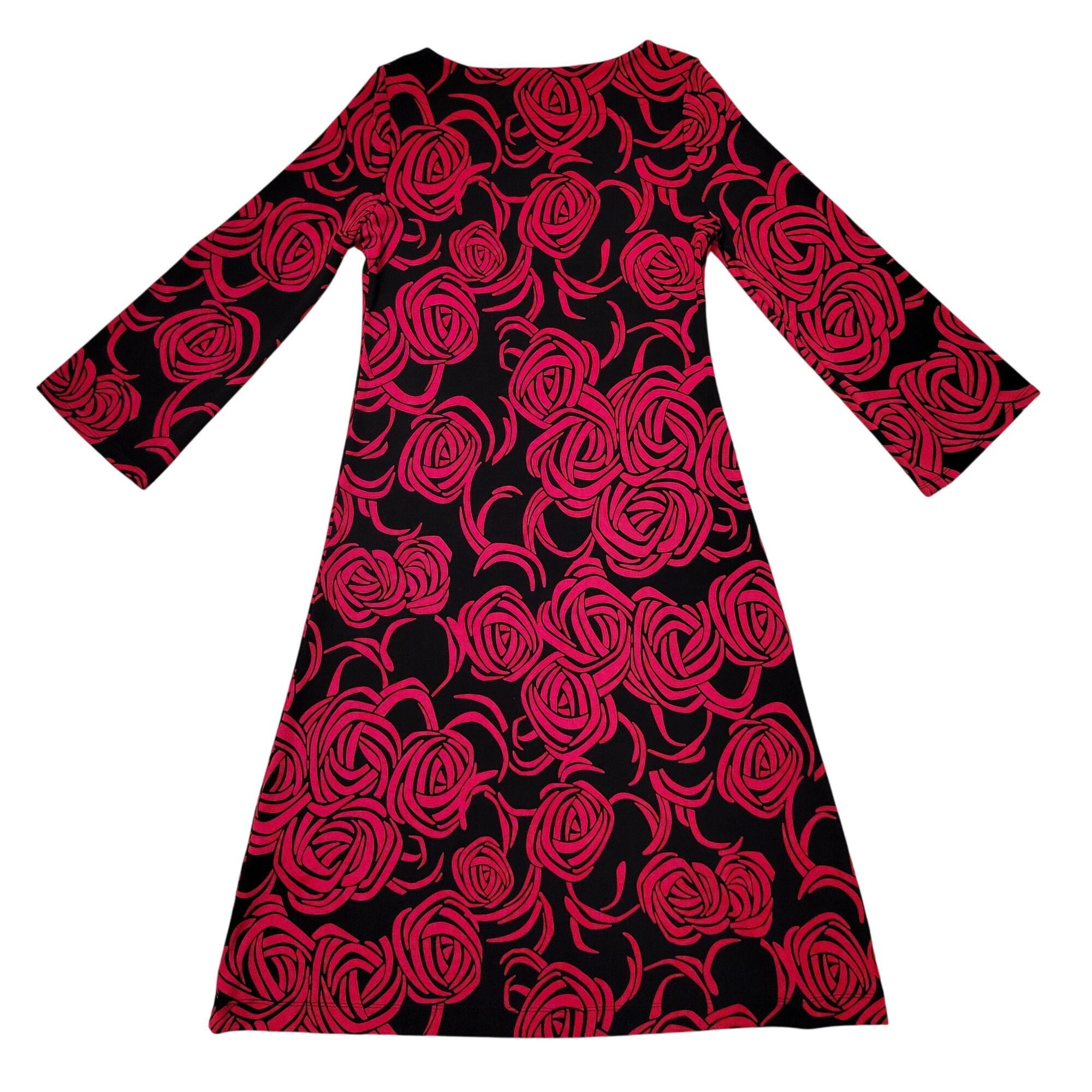 Chicos Chicos 0 Red Black Rose Pattern Long Sleeve A Line Dress 4 6 Size S / US 4 / IT 40 - 1 Thumbnail