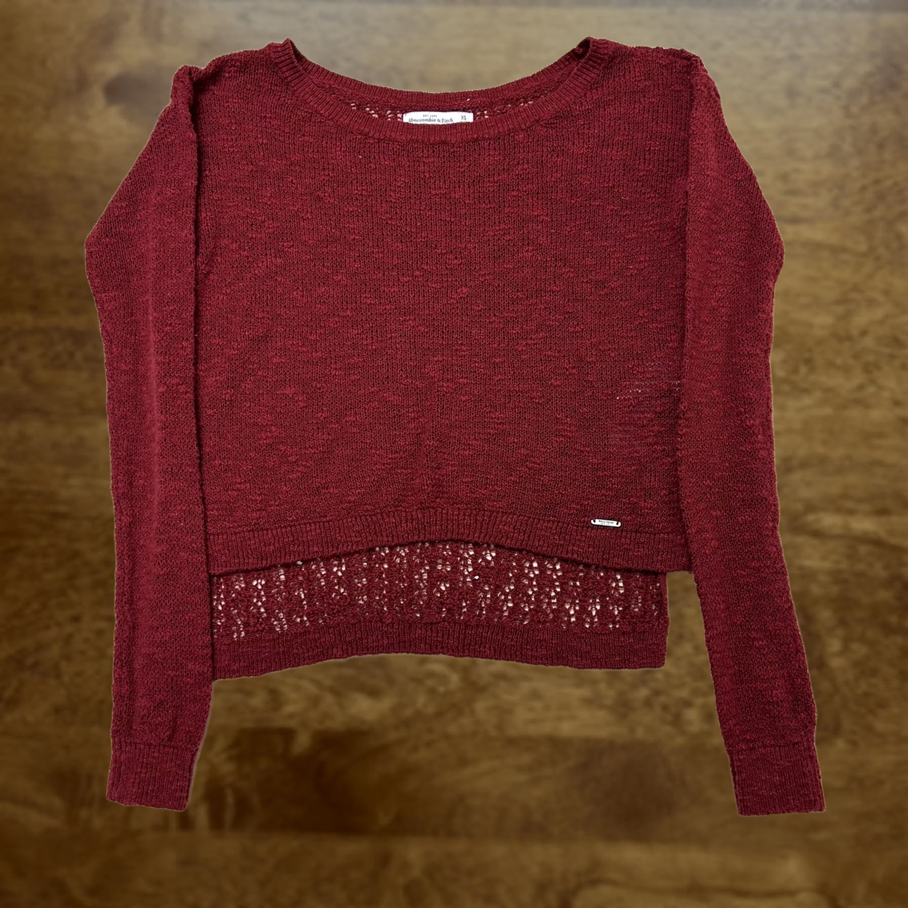 Abercrombie & Fitch Abercrombie & Fitch Sweater Womens XS Red Crew Neck Open Knit Layered Hem Size XS / US 0-2 / IT 36-38 - 1 Thumbnail