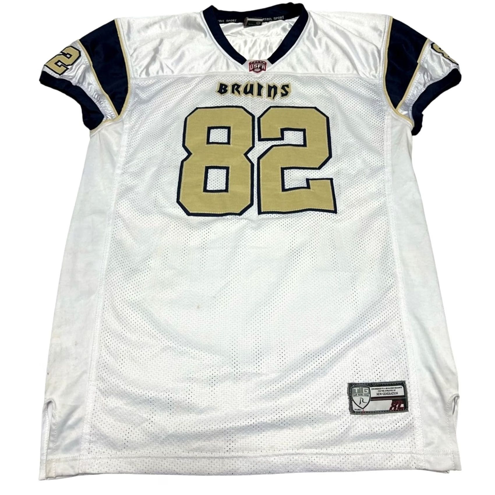Brooks USFA Semi-Pro Football Game Used Bruins Jersey #82 Brooks XL White Mens T-Shirt 1 of 1 Size US XL / EU 56 / 4 - 2 Thumbnail
