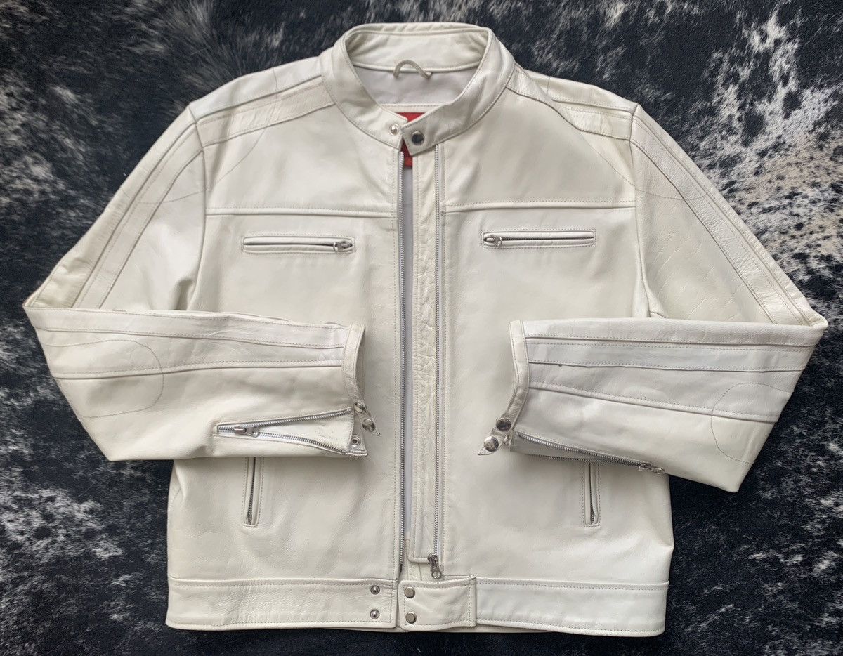 image of Leather Jacket Sp-73 Buffalo Leather Moto Jacket in White, Men's (Size XL)