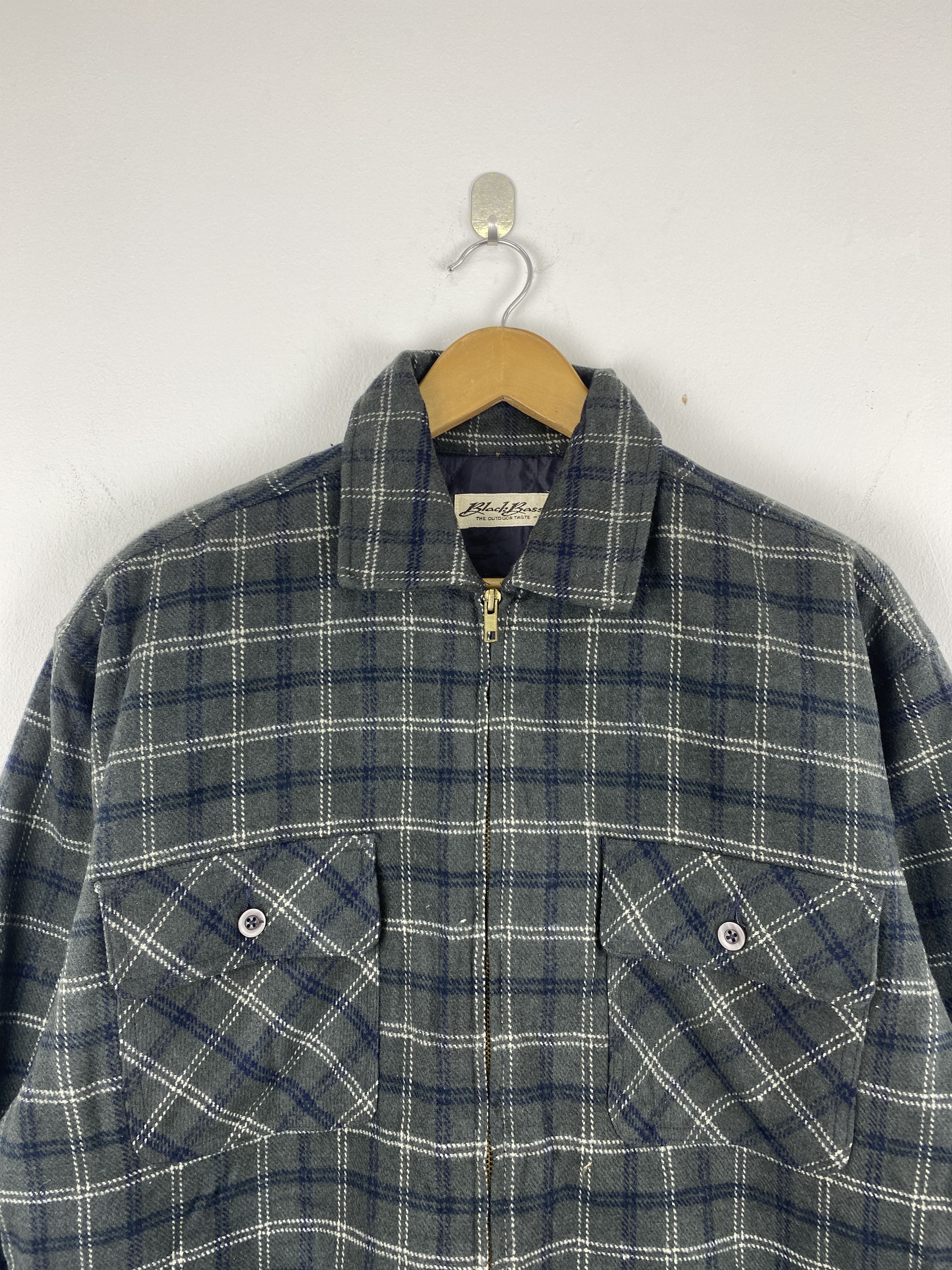 Other Vintage 80s Black bass Plaid Wool Flannel Jacket J1988 Size US L / EU 52-54 / 3 - 2 Thumbnail