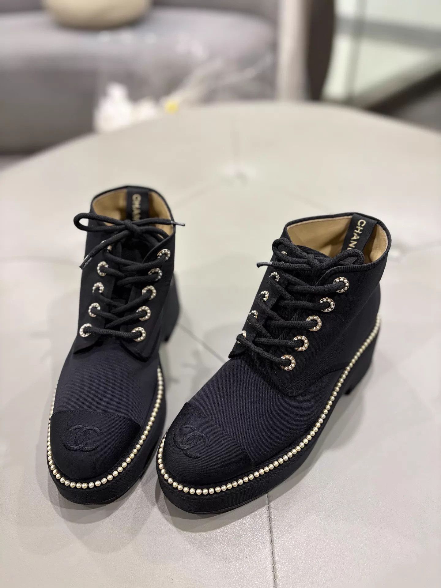 Chanel Chanel Black Pearl-Embellished Martin Boots 98 New 38C Size US 7.5 / IT 37.5 - 1 Thumbnail