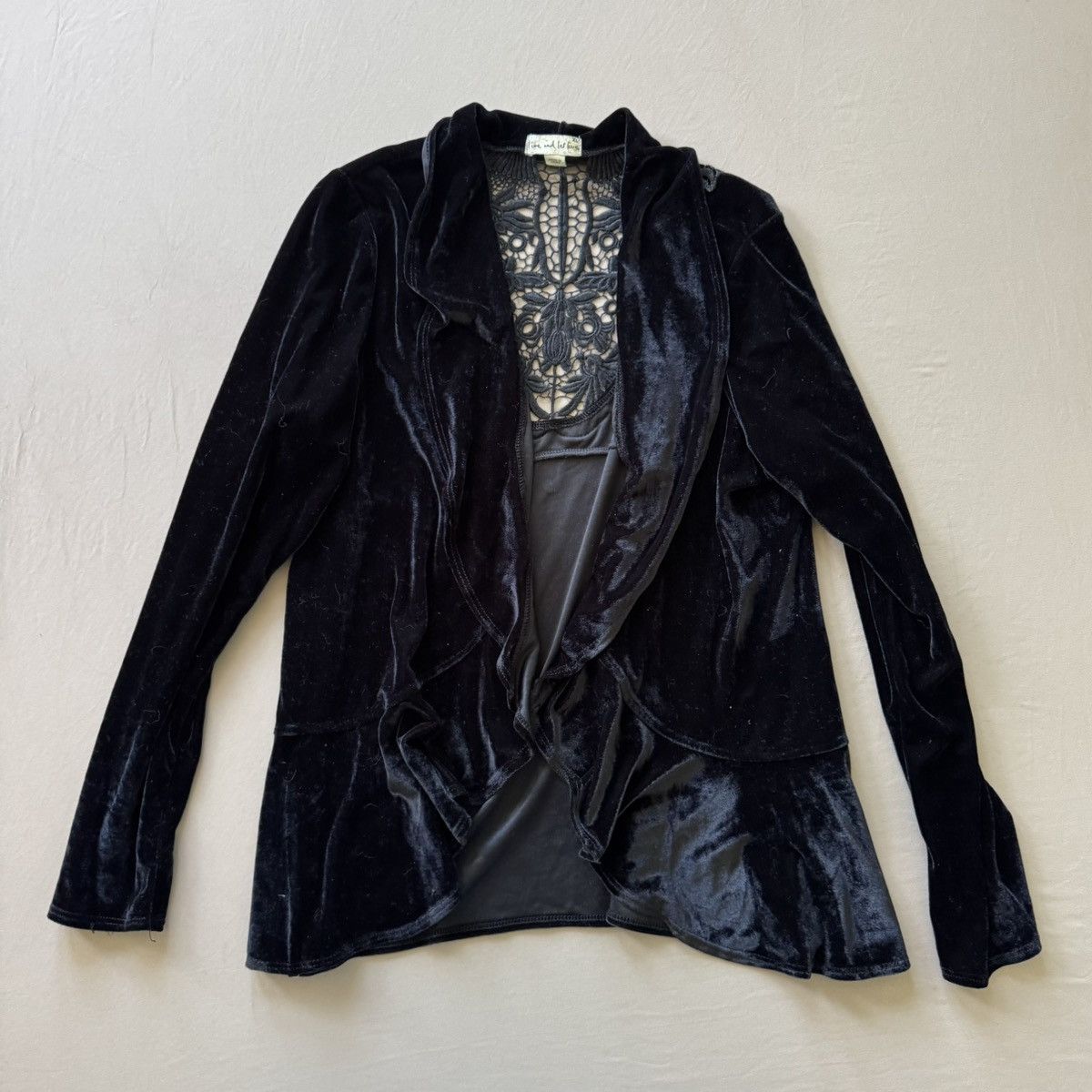 Other Y2K One World Gothic Velvet Lace Open Front Cardigan Size XL / US 12-14 / IT 48-50 - 1 Thumbnail