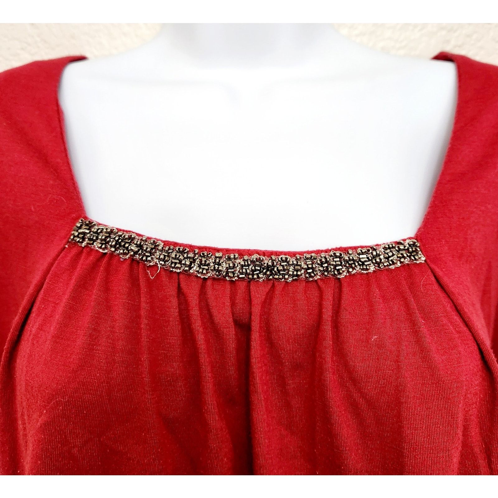 Croft & Barrow Croft & Barrow Red Pleated Bodice With Beads Top 2X Plus Size XXL / US 16-18 / IT 52-54 - 2 Thumbnail
