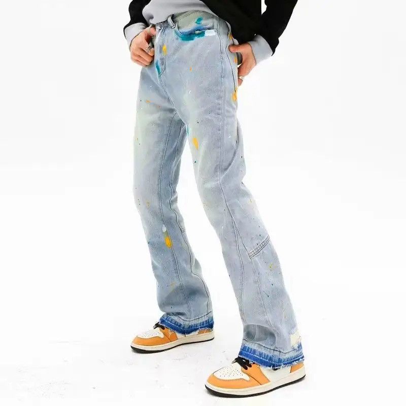 Japanese Brand × Vintage Ink Graffiti Baggy Ripped Flare Jeans Pants Size US 30 / EU 46 - 4 Thumbnail