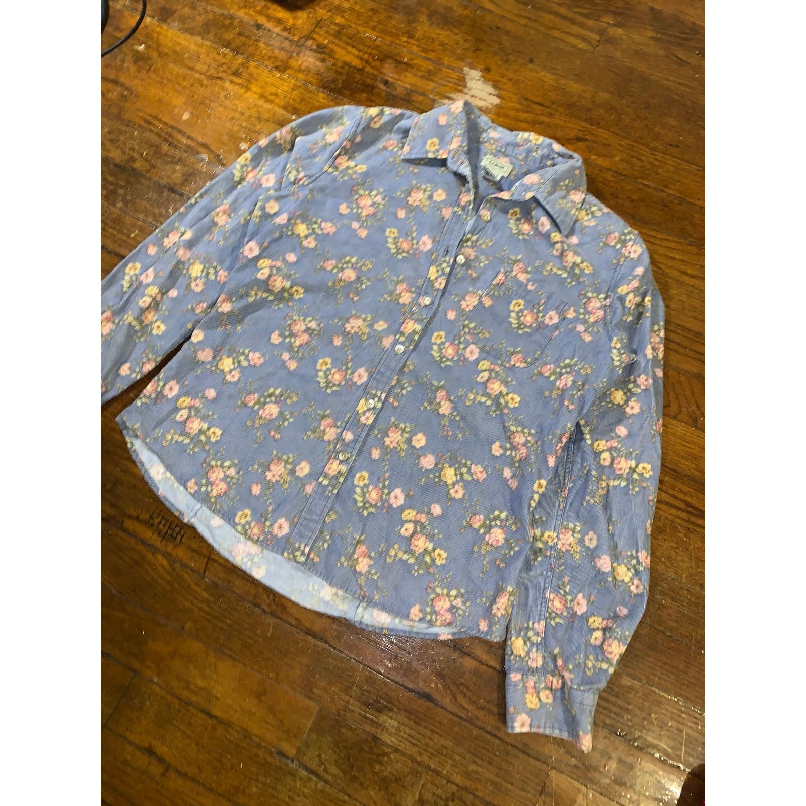 L.L. Bean L L Bean Floral Button Up Shirt Womens Small Blue Cotton Size S / US 4 / IT 40 - 3 Thumbnail