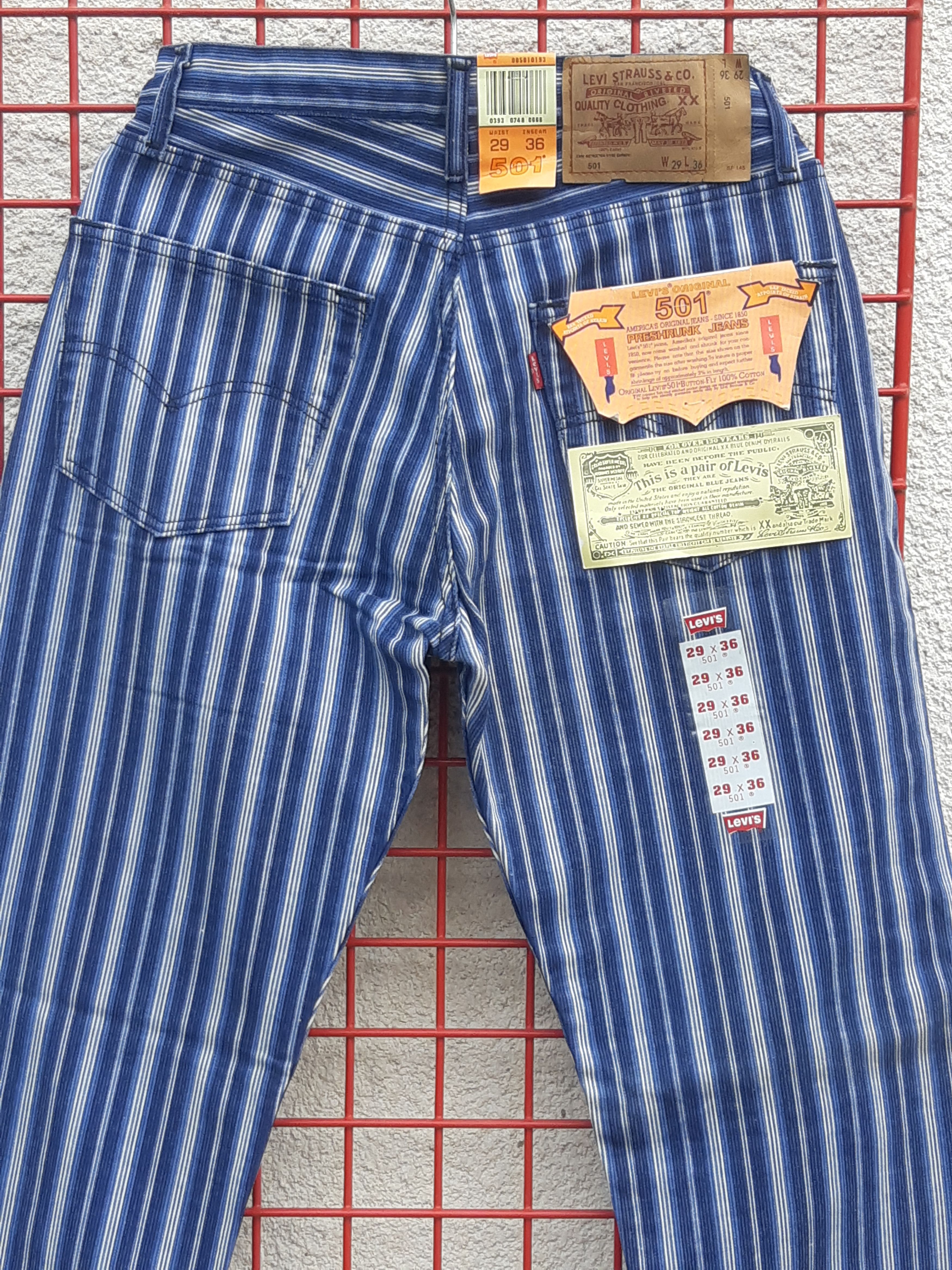 Levi's Vintage 90s LEVIS 501 Original Fit USA Hickory Stripe NWT Size 29" - 3 Thumbnail