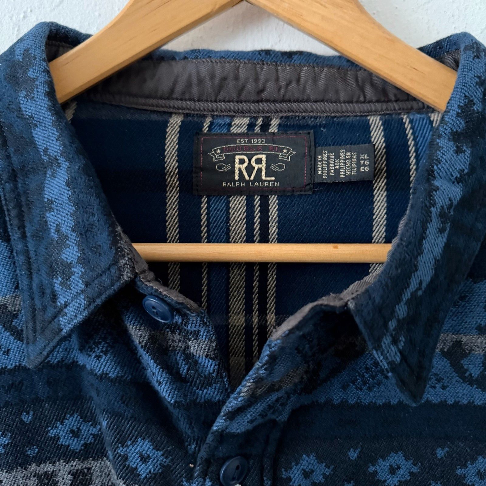 RRL Ralph Lauren Fair Isle Indigo Jacquard Workshirt NEW Size US XL / EU 56 / 4 - 2 Thumbnail