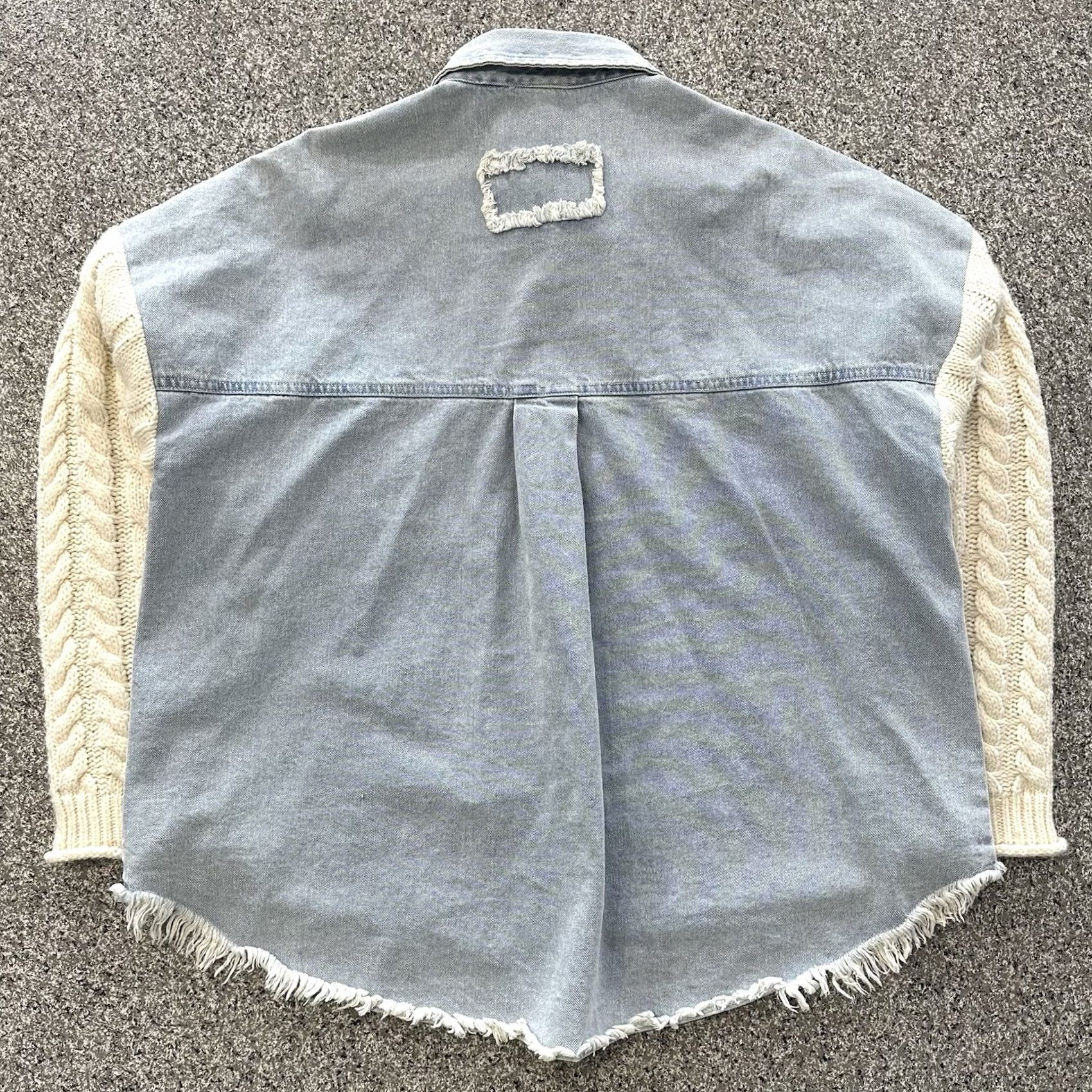 Vintage Blu Pepper Blue Shirt Jacket Women's M Denim Cable Knit Button-Up Pockets Long Sleeve 1 Size M / US 6-8 / IT 42-44 - 5 Thumbnail