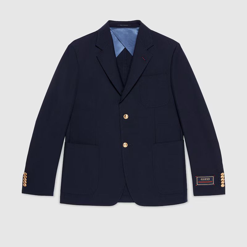 Gucci o1s1wg110225 Cotton Wool Mohair Formal Jacket in Dark Blue Size US M / EU 48-50 / 2 - 1 Thumbnail