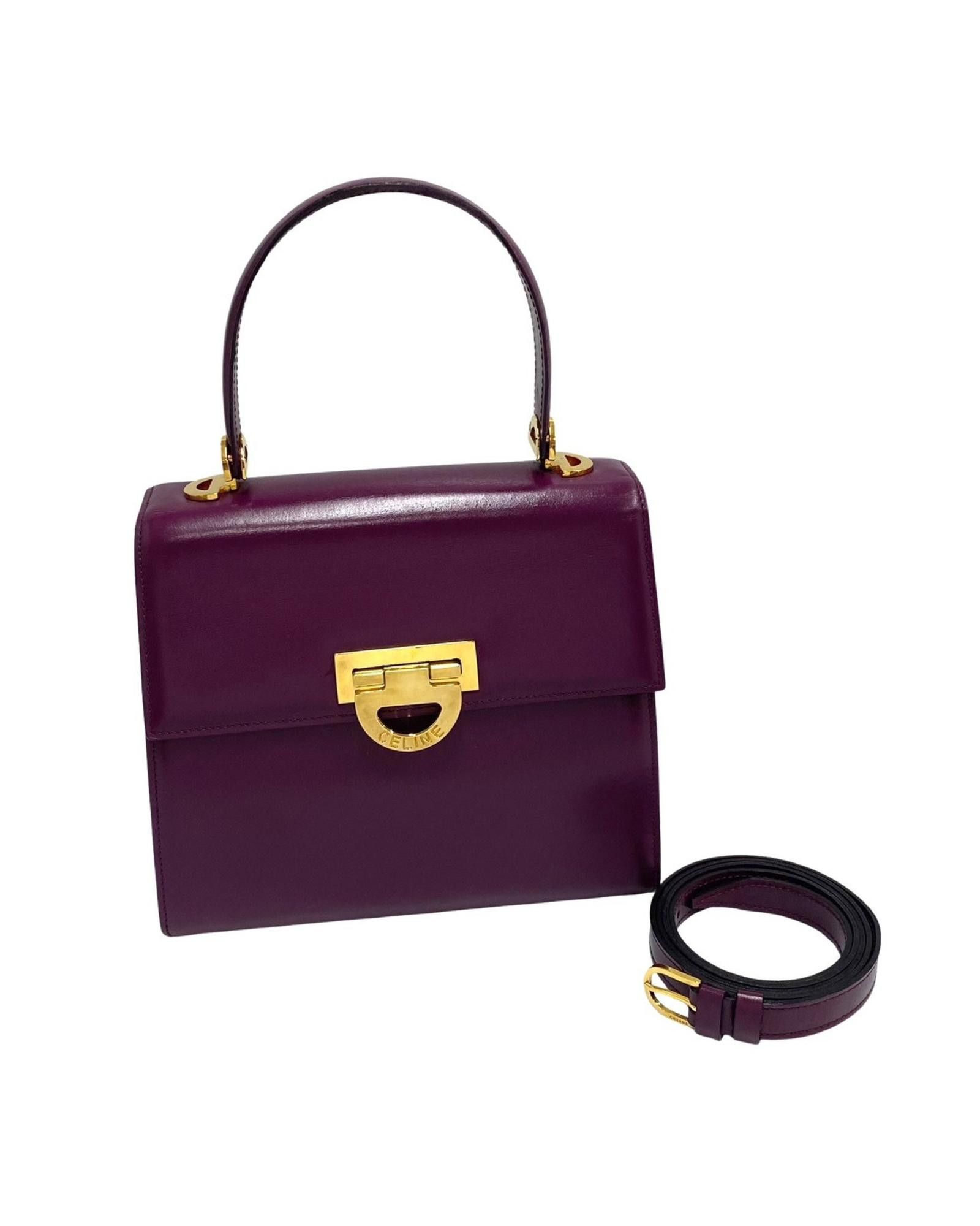 image of Celine Luxurious Purple Leather Handbag With Shoulder Strap, Women's