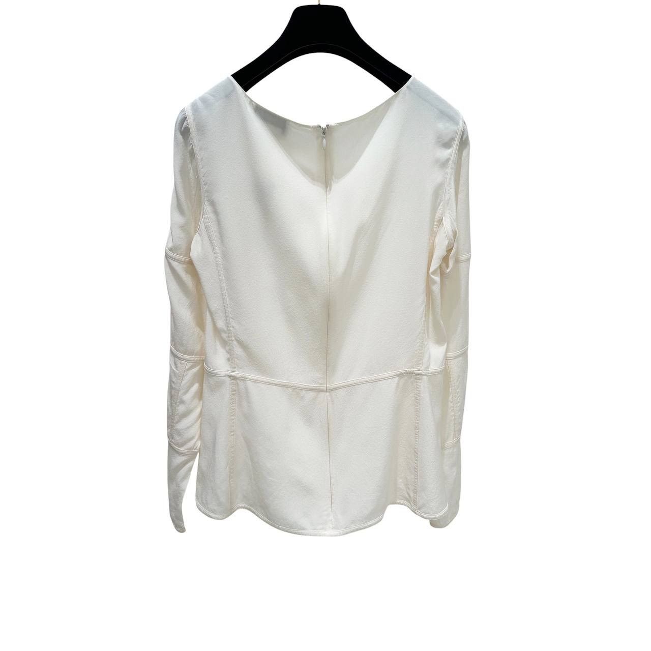 Chanel Chanel White Silk Long Sleeve Blouse Sz.38 Size S / US 4 / IT 40 - 2 Thumbnail