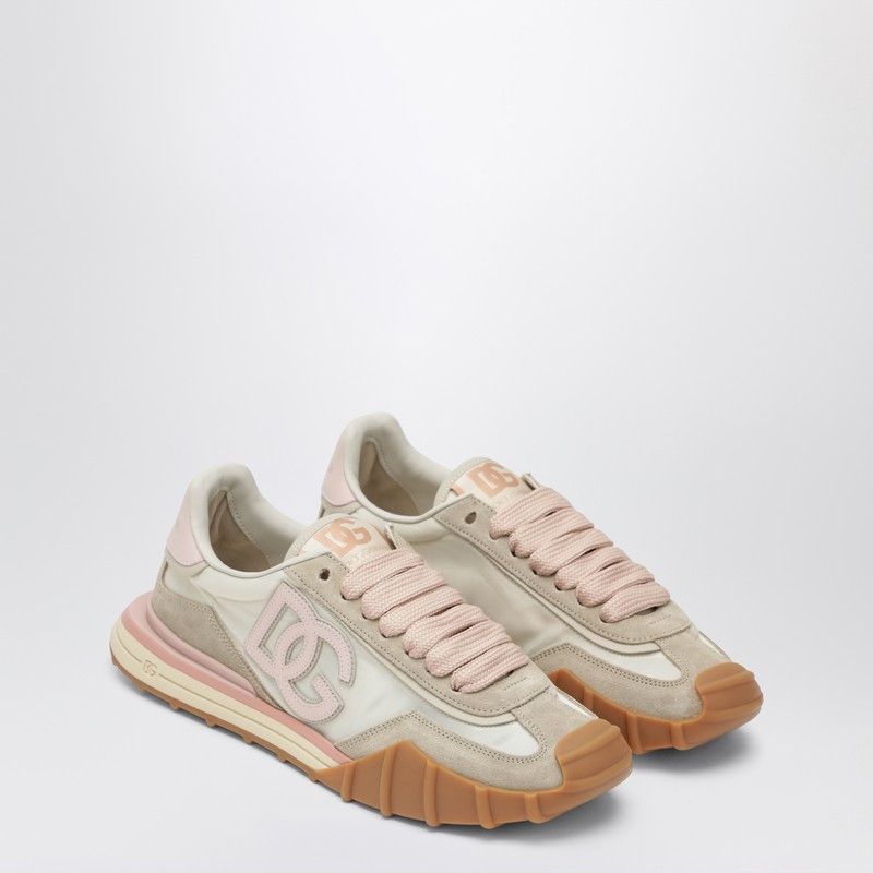 Dolce & Gabbana Dolce&Gabbana Dg Athletic Sneakers In Ivory And Pink Fabric And Leather Size US 6.5 / IT 36.5 - 1 Thumbnail