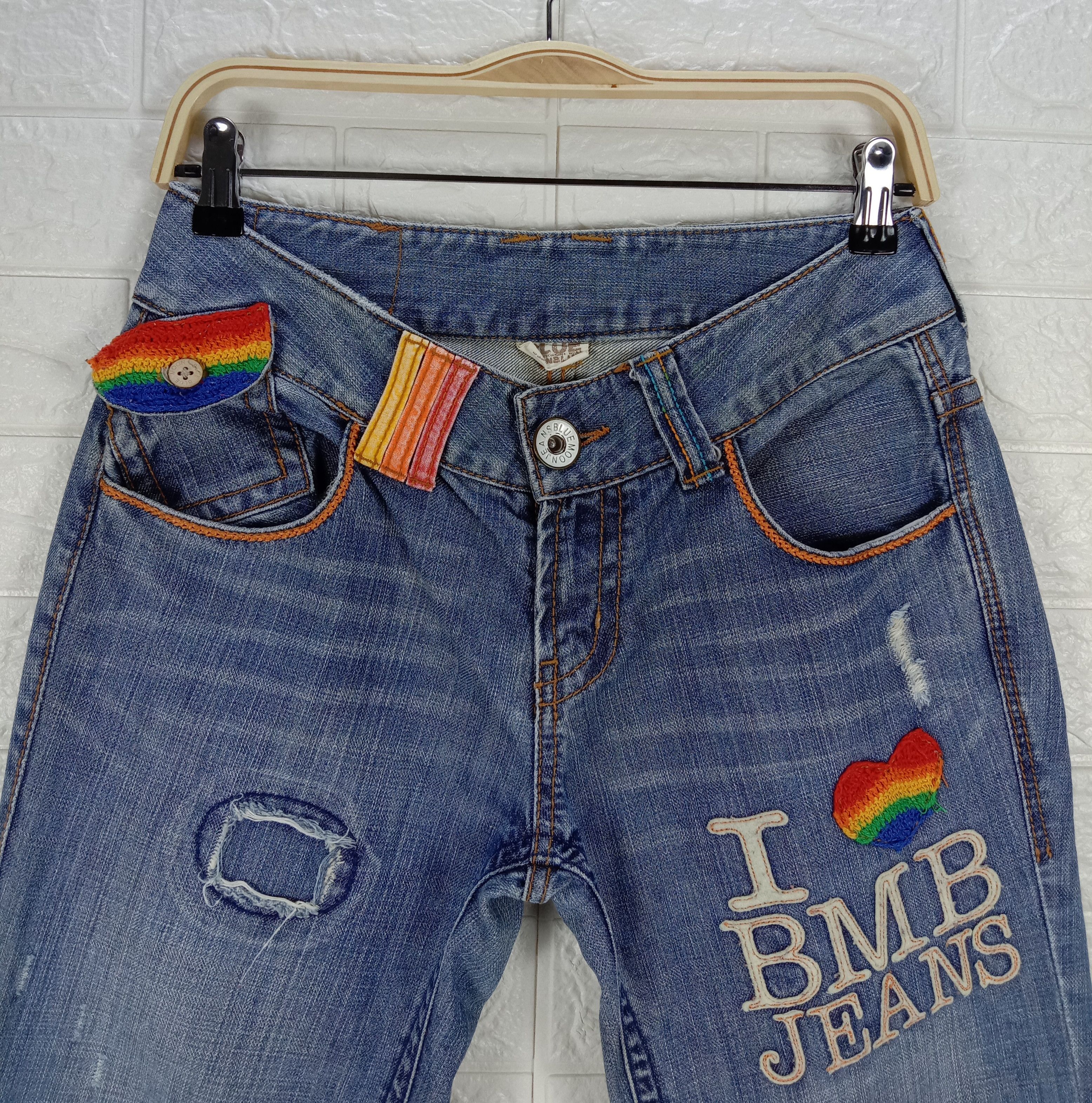Japanese Brand Vintage Blue Moon Blue Rainbow Knitted Pocket Jeans Size 27" / US 4 / IT 40 - 6 Thumbnail