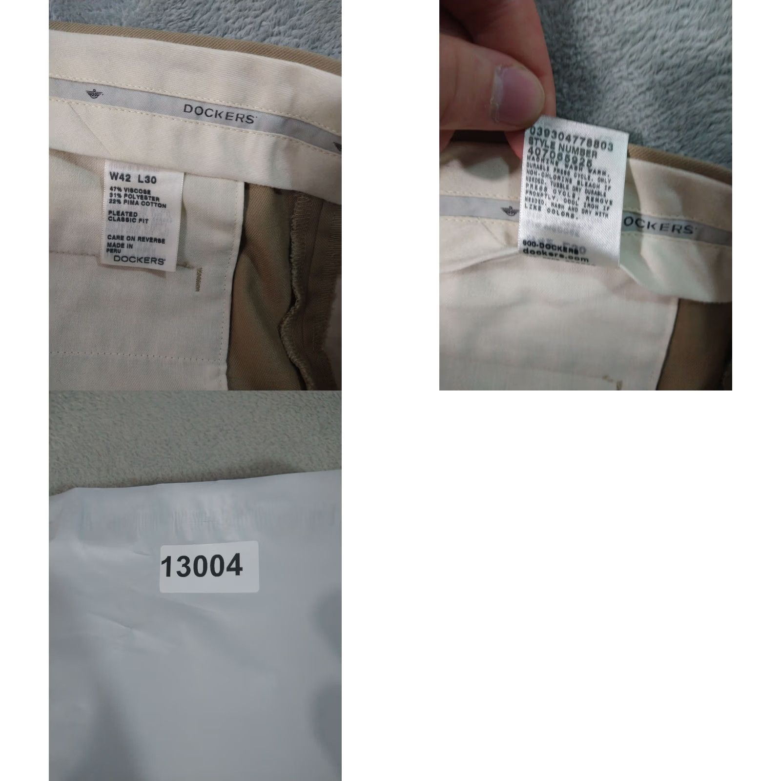 Dockers DOCKERS Pants Mens 42x30 Beige Dress Chino Classic Fit Pleated Cuffed Size US 42 / EU 58 - 8 Thumbnail