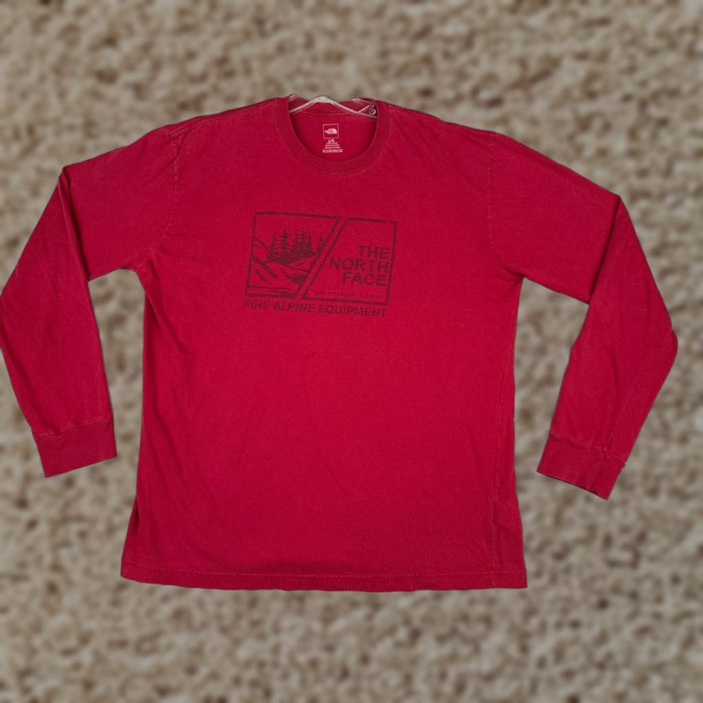 The North Face The North Face Shirt Men L Red Cotton Long Sleeve T-Shirt Logo All Seasons Regular Read Size US L / EU 52-54 / 3 - 1 Thumbnail