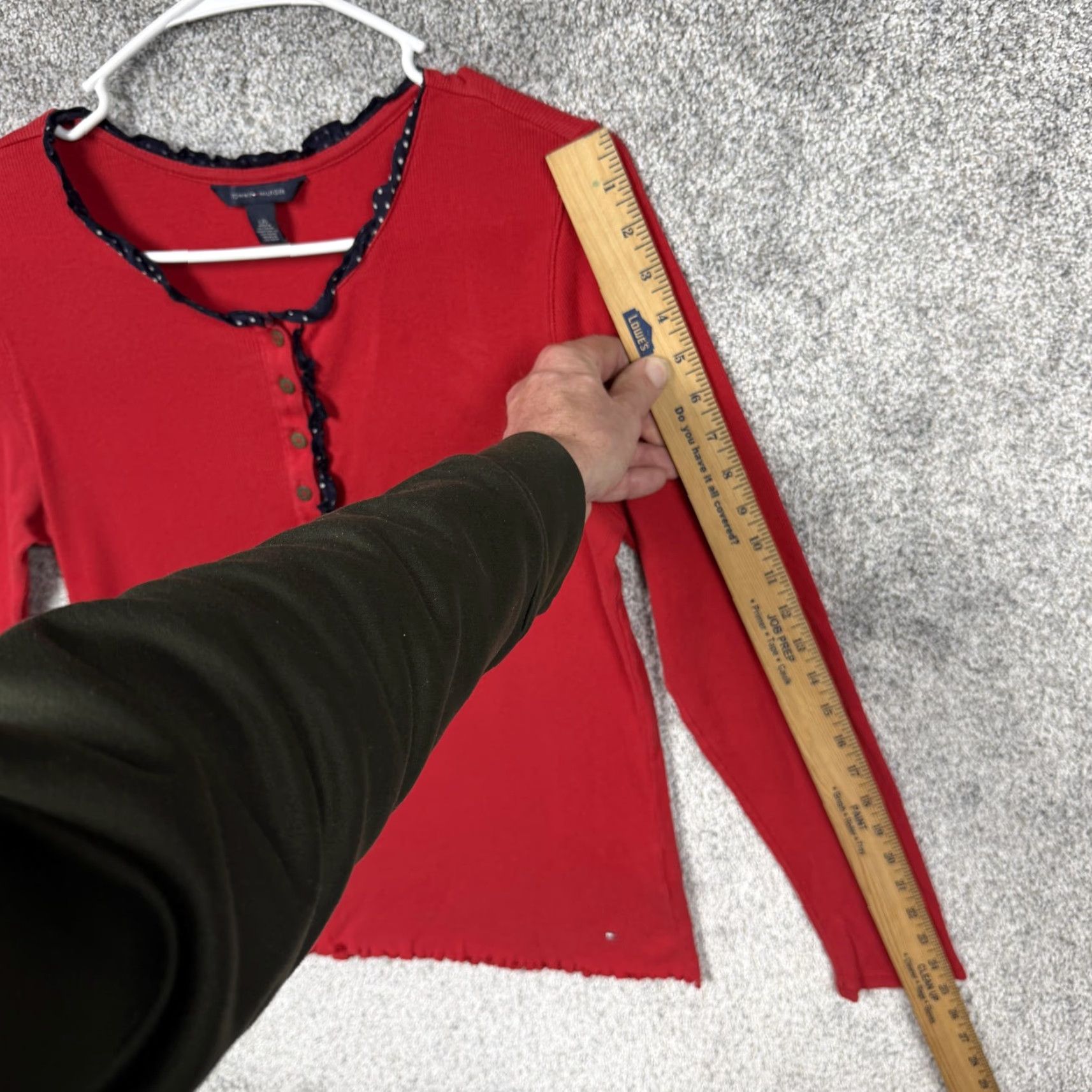 Tommy Hilfiger Tommy Hilfiger Top Womens Large Red Ribbed Lace Trim Henley Long Sleeve Preppy Size L / US 10 / IT 46 - 3 Thumbnail