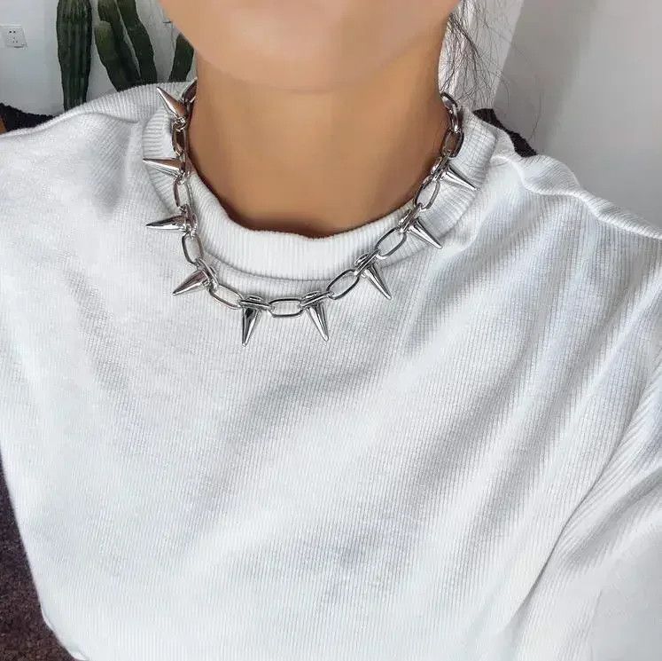 Jewelry Punk Spike Chokers Goth Rivet Spike Link Chain Necklace Size ONE SIZE - 3 Thumbnail