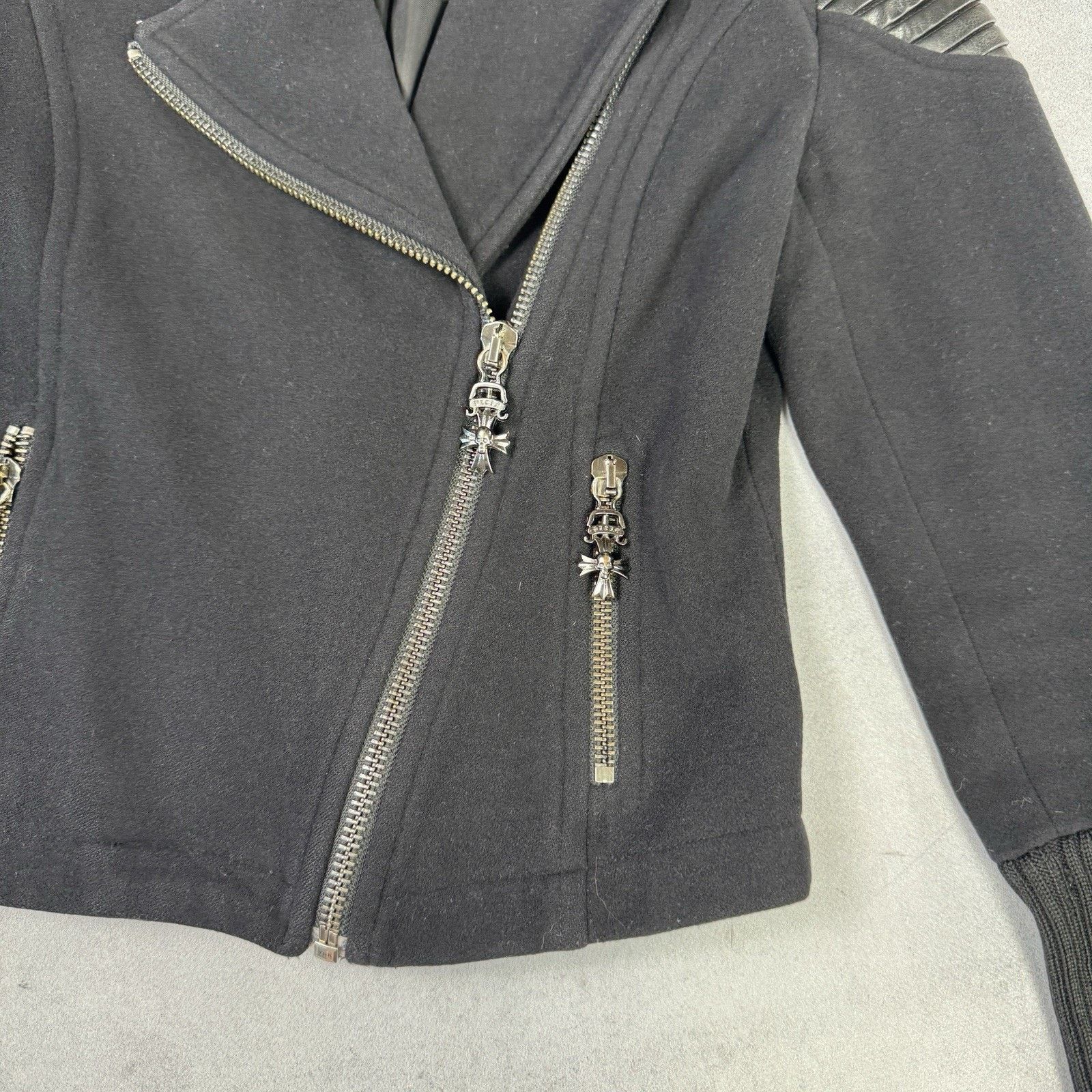 Philipp Plein Philipp Plein Women Biker Wool Coat Leather Jacket Skull Size S / US 4 / IT 40 - 10 Thumbnail