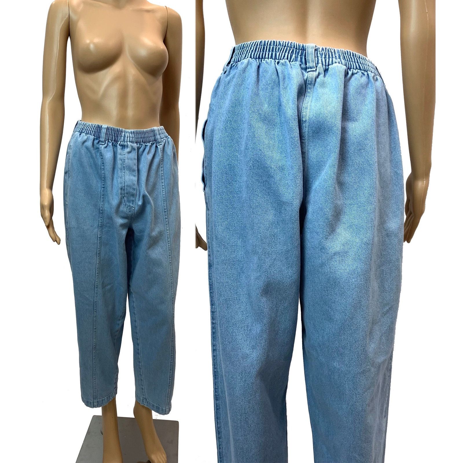 Vintage 80s Pull On High Waisted Mom Jeans | Tapered Front Seam S- L Size 30" / US 8 / IT 44 - 5 Thumbnail