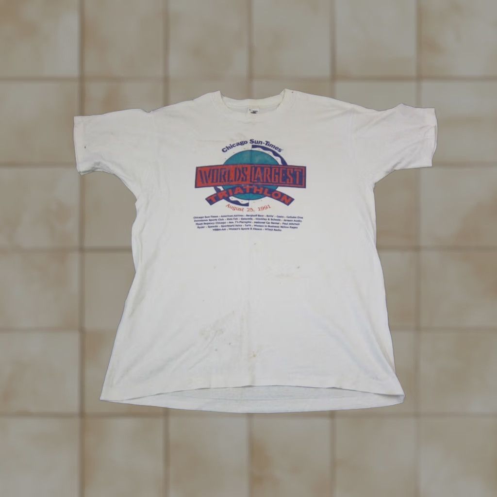 Fruit Of The Loom VINTAGE Fruit of the Loom Shirt Mens Extra Large White Worlds Largest Triathlon 90s Size US XL / EU 56 / 4 - 1 Thumbnail