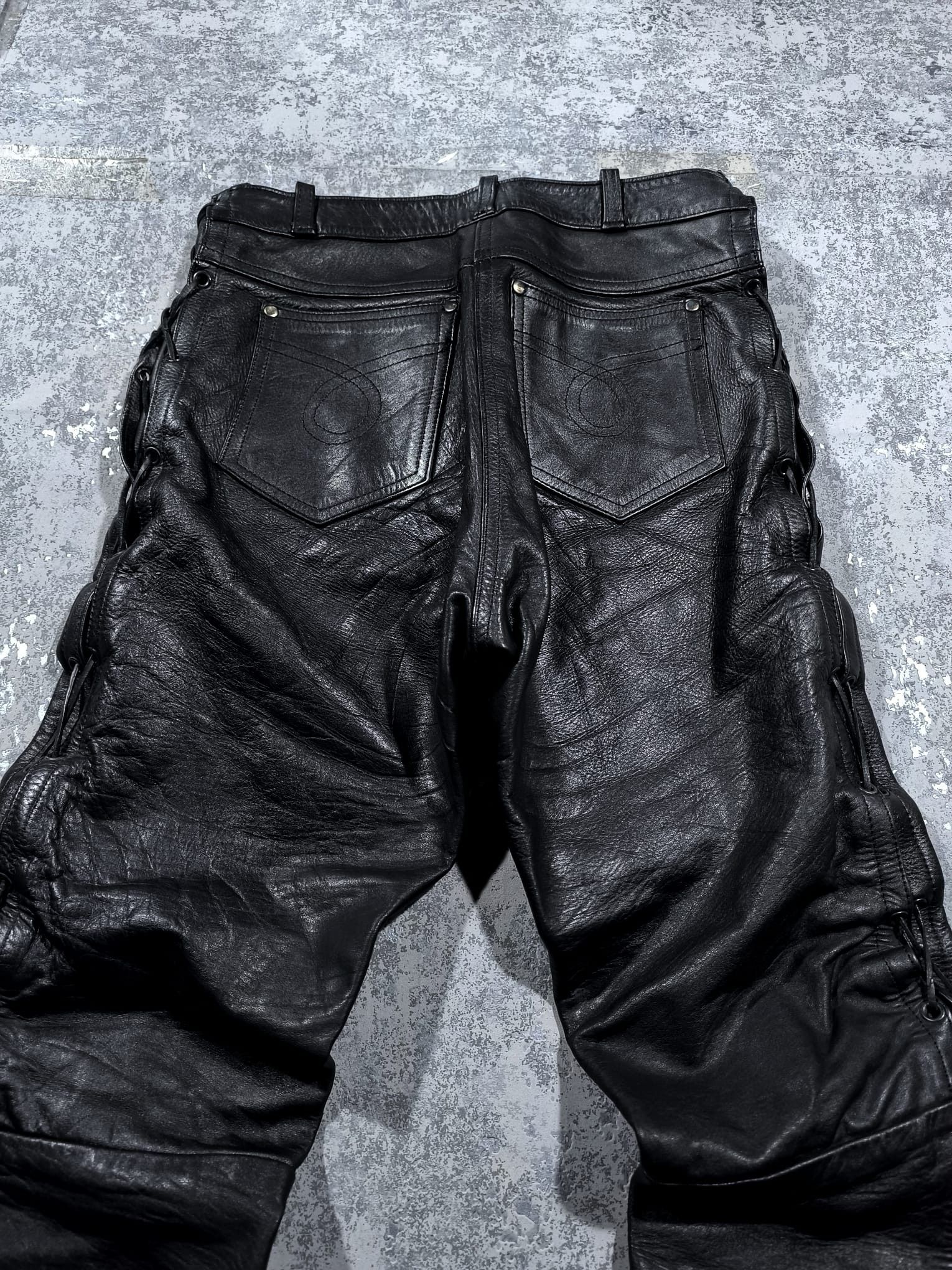 Leather kmrii moto type string leather pants vtg opium rockstar Size 29" - 6 Thumbnail