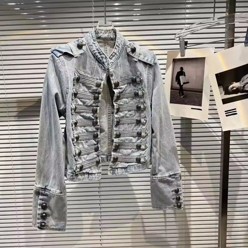 Vintage Military-Inspired Denim Jacket – Bold, Structured