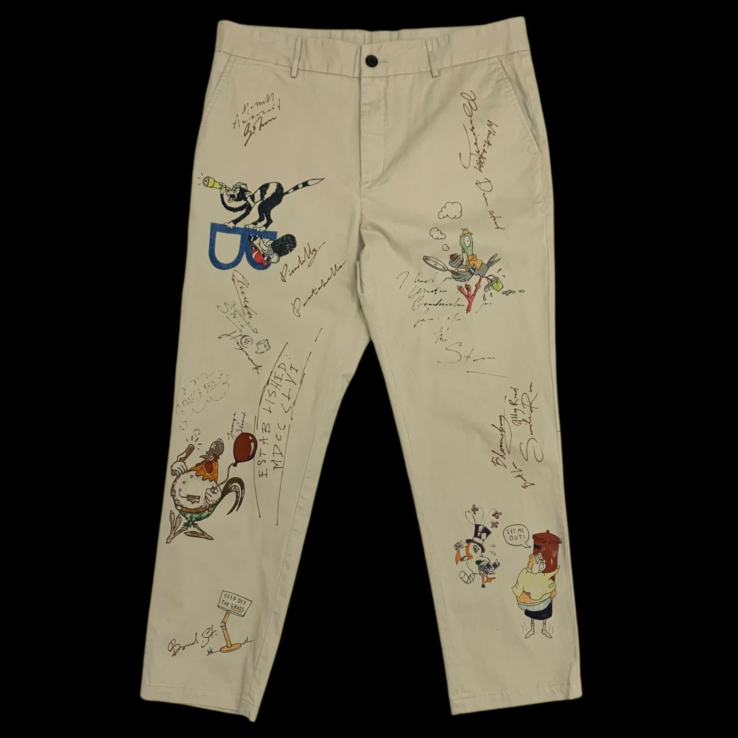 Burberry SS18 Sketch Print Cotton Chino Pants (Size 36”)