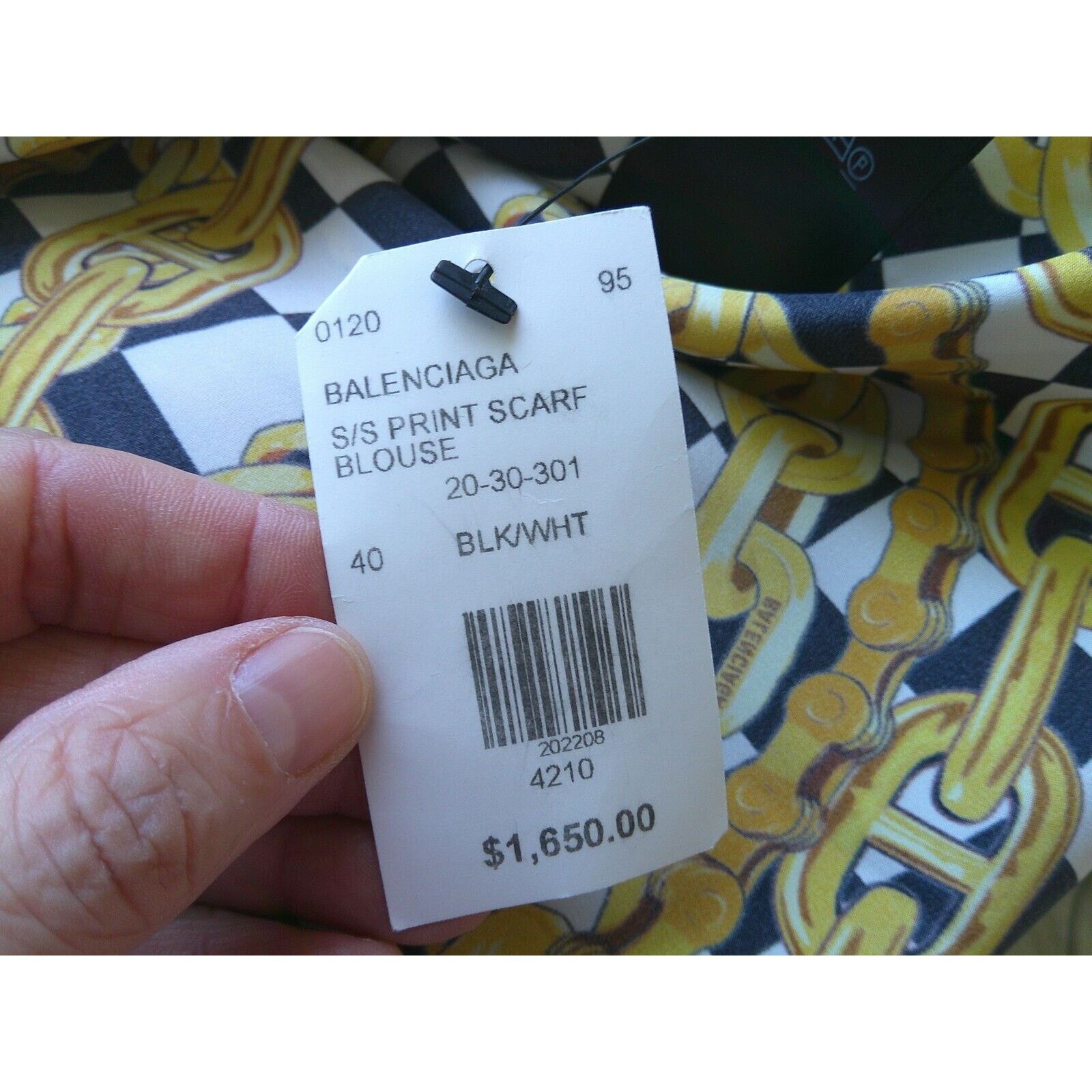 Balenciaga Balenciaga Black Gold Chain Print Short Sleeve Tie Blouse 40 Size S / US 4 / IT 40 - 17 Thumbnail
