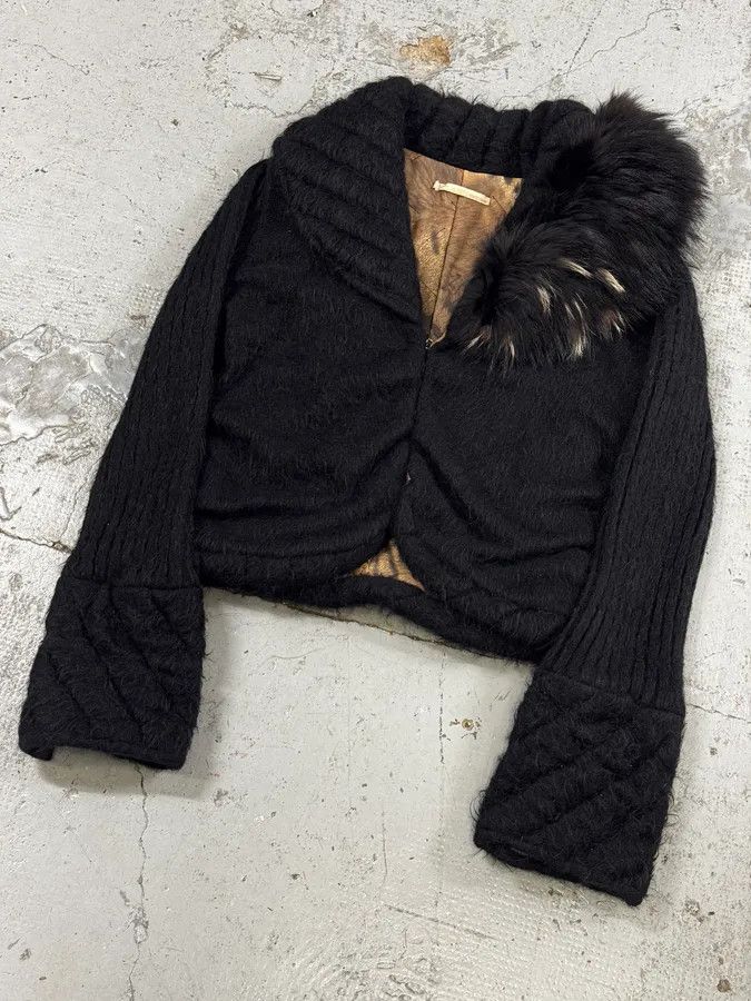 Roberto Cavalli 2000s Roberto Cavalli Black Wool Quilted Fox Fur Collar Cardigan Size L / US 10 / IT 46 - 5 Thumbnail