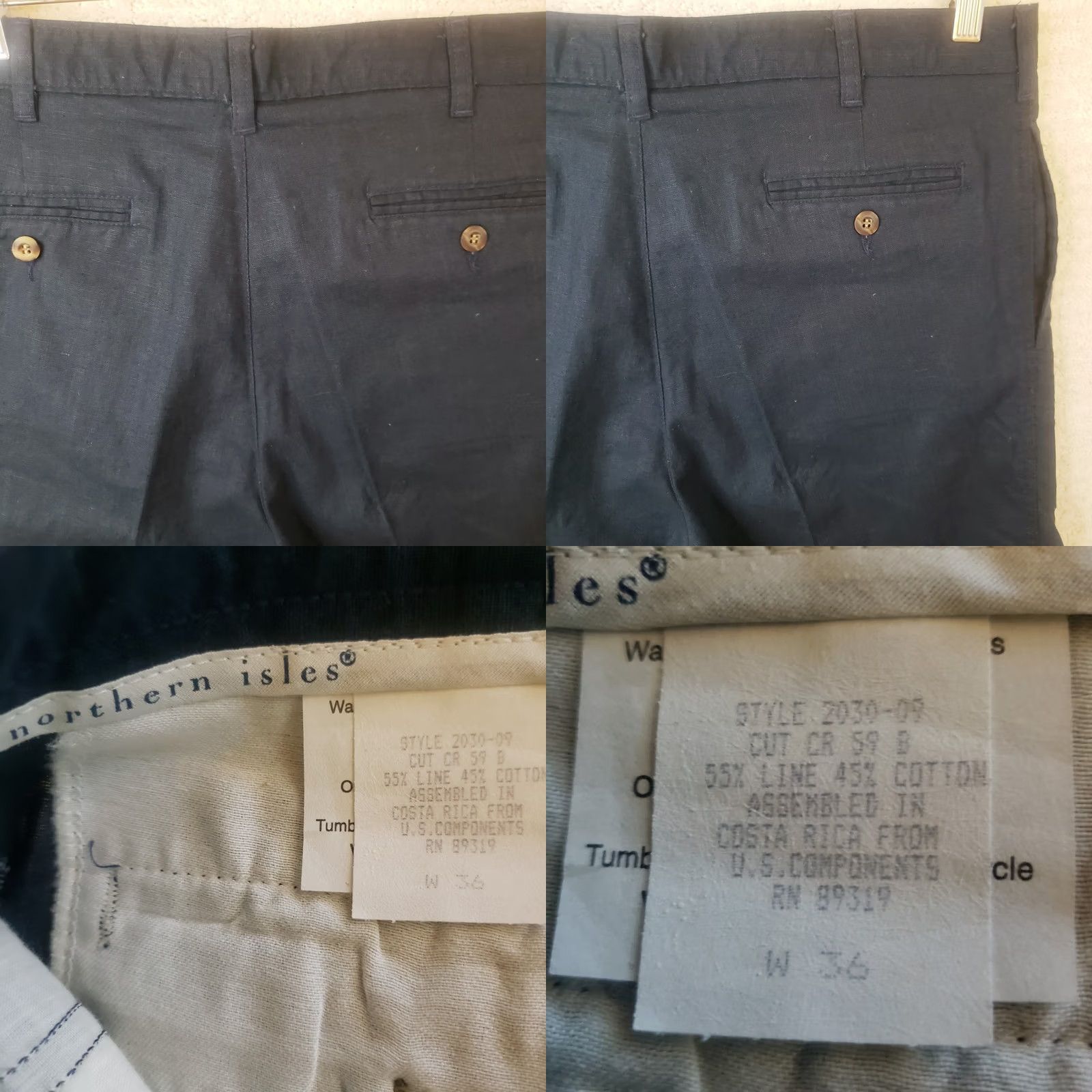Vintage Northern Isles Men's Navy Blue Pleated Front Shorts Linen Cotton Blend 36x9 Regular Inseam 9 in Navy Chino Casual Travel Summer Spring Fall Mens Size US 36 / EU 52 - 8 Thumbnail
