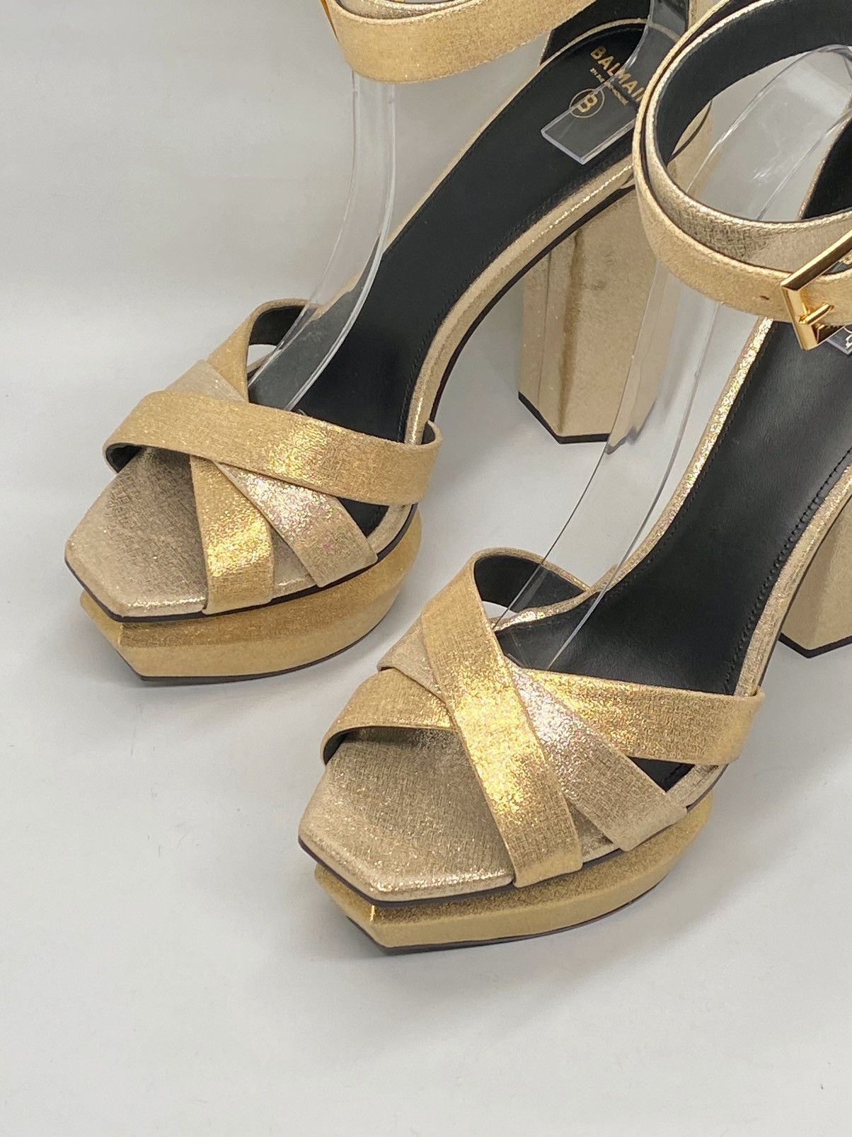 Balmain Balmain Ava Metallic Leather Platform Sandals size 39 Size US 9 / IT 39 - 6 Thumbnail