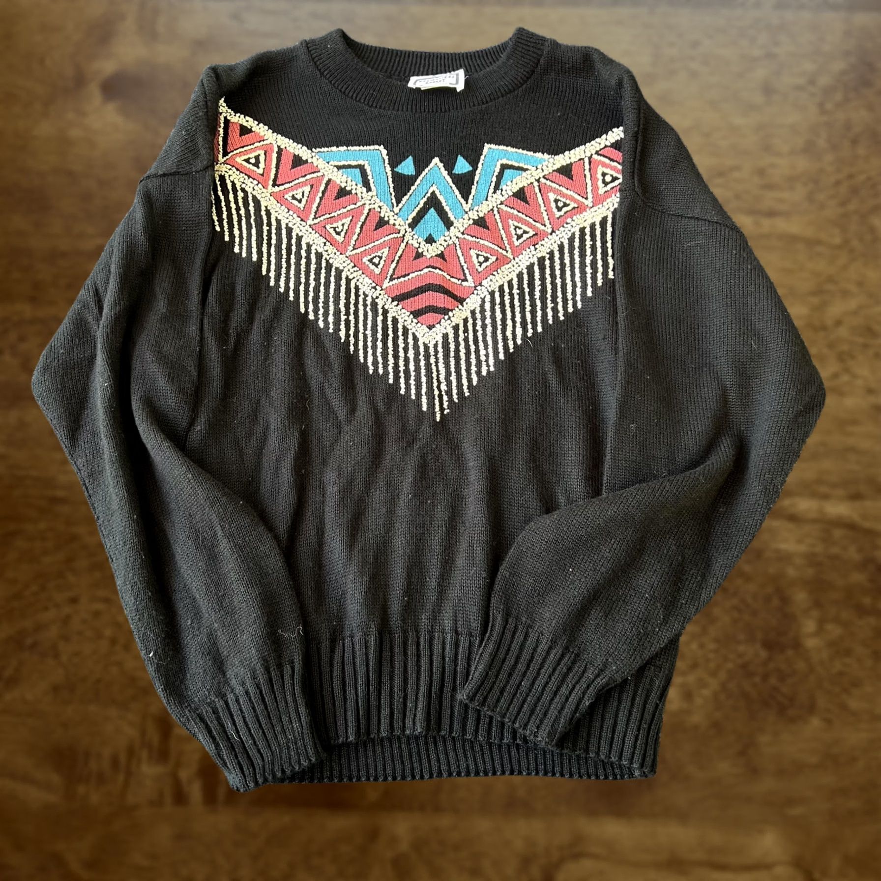 Vintage VINTAGE Kenneth Too Sweater Womens Medium Black Beaded Geometric Pullover 80s Southwestern Mens Girls BoyS Size M / US 6-8 / IT 42-44 - 1 Thumbnail